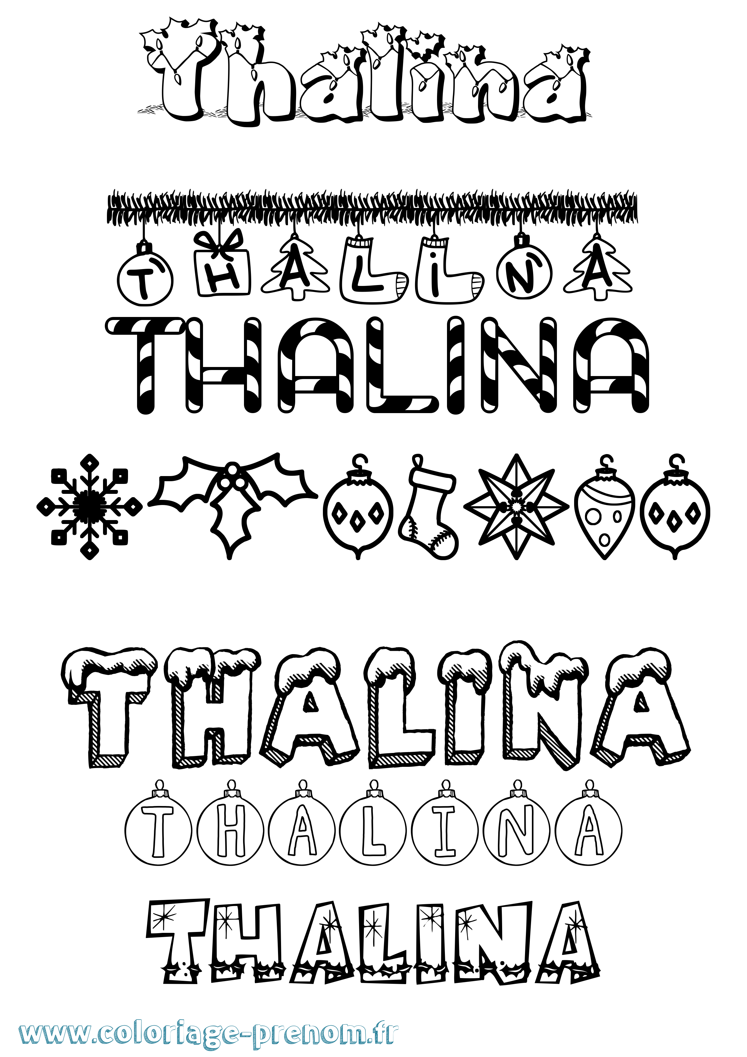 Coloriage prénom Thalina Noël