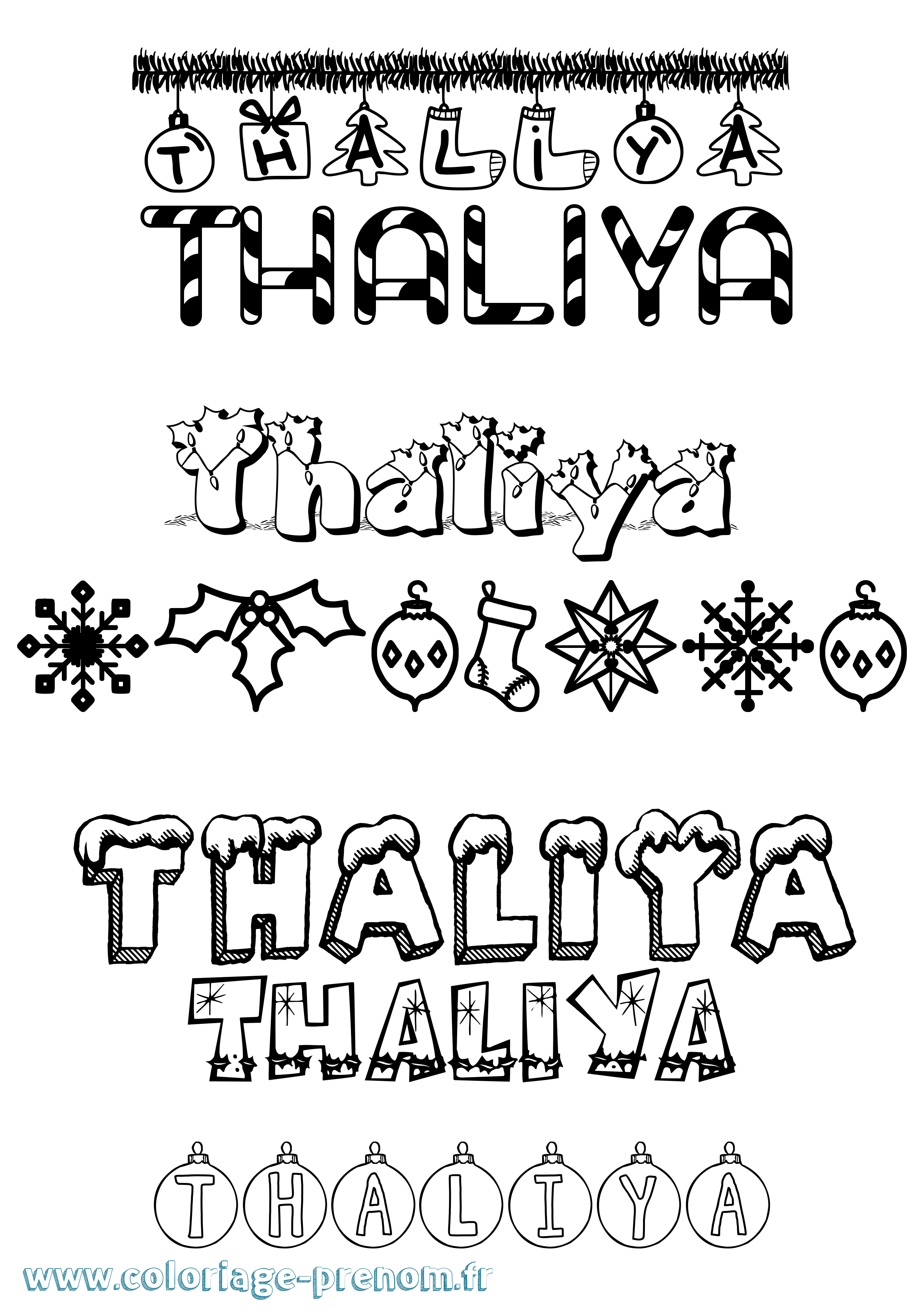 Coloriage prénom Thaliya Noël