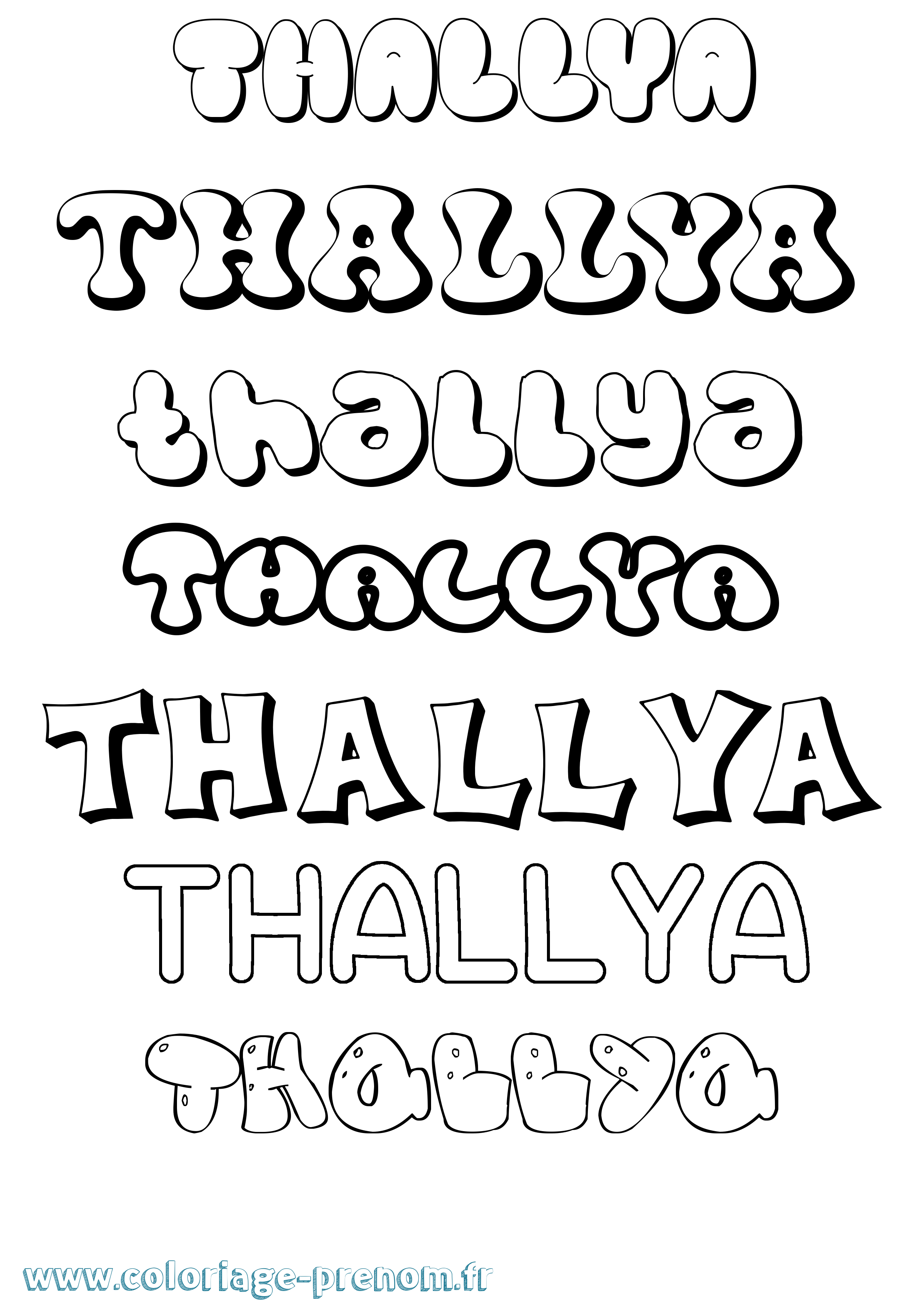 Coloriage prénom Thallya Bubble