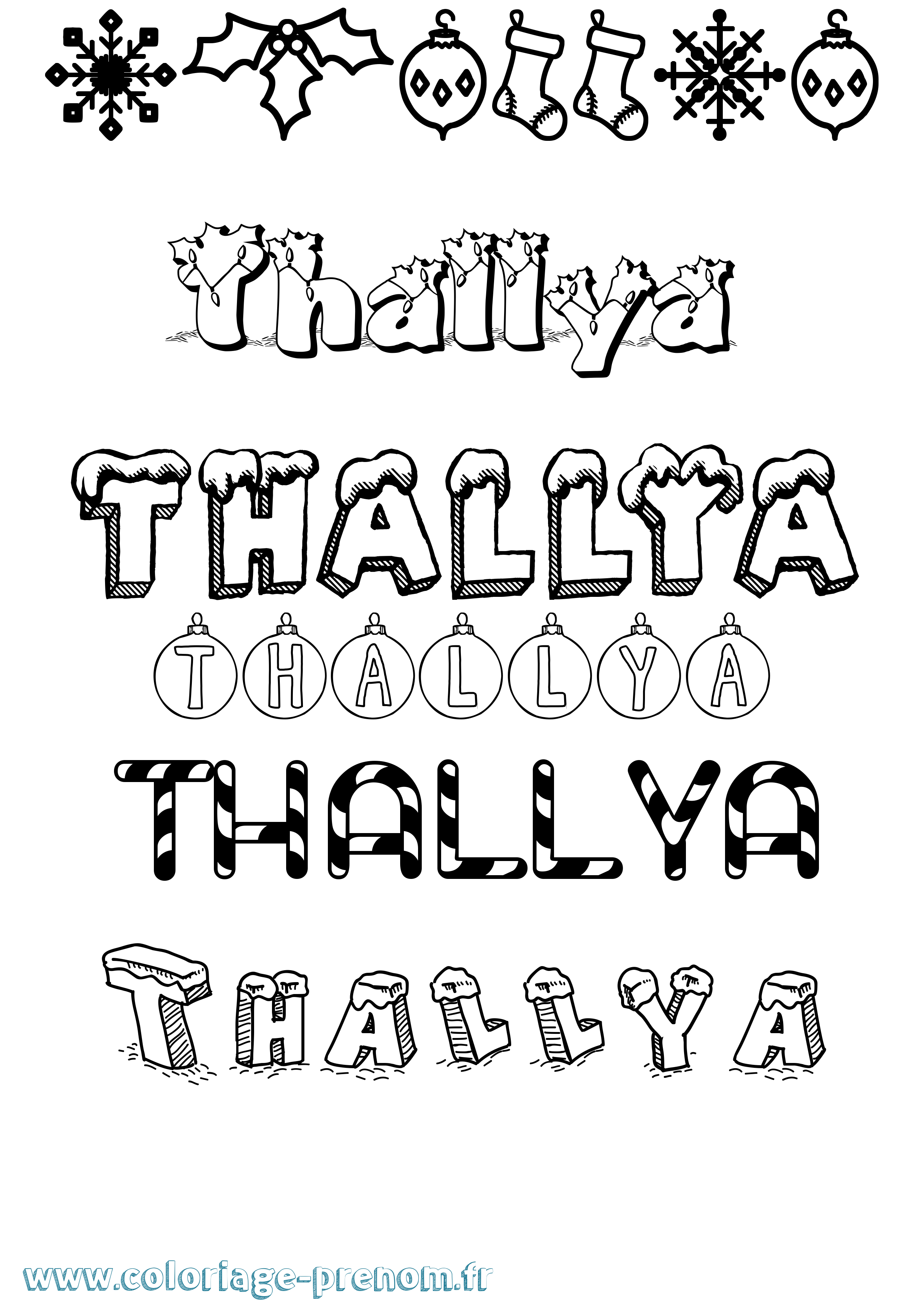 Coloriage prénom Thallya Noël