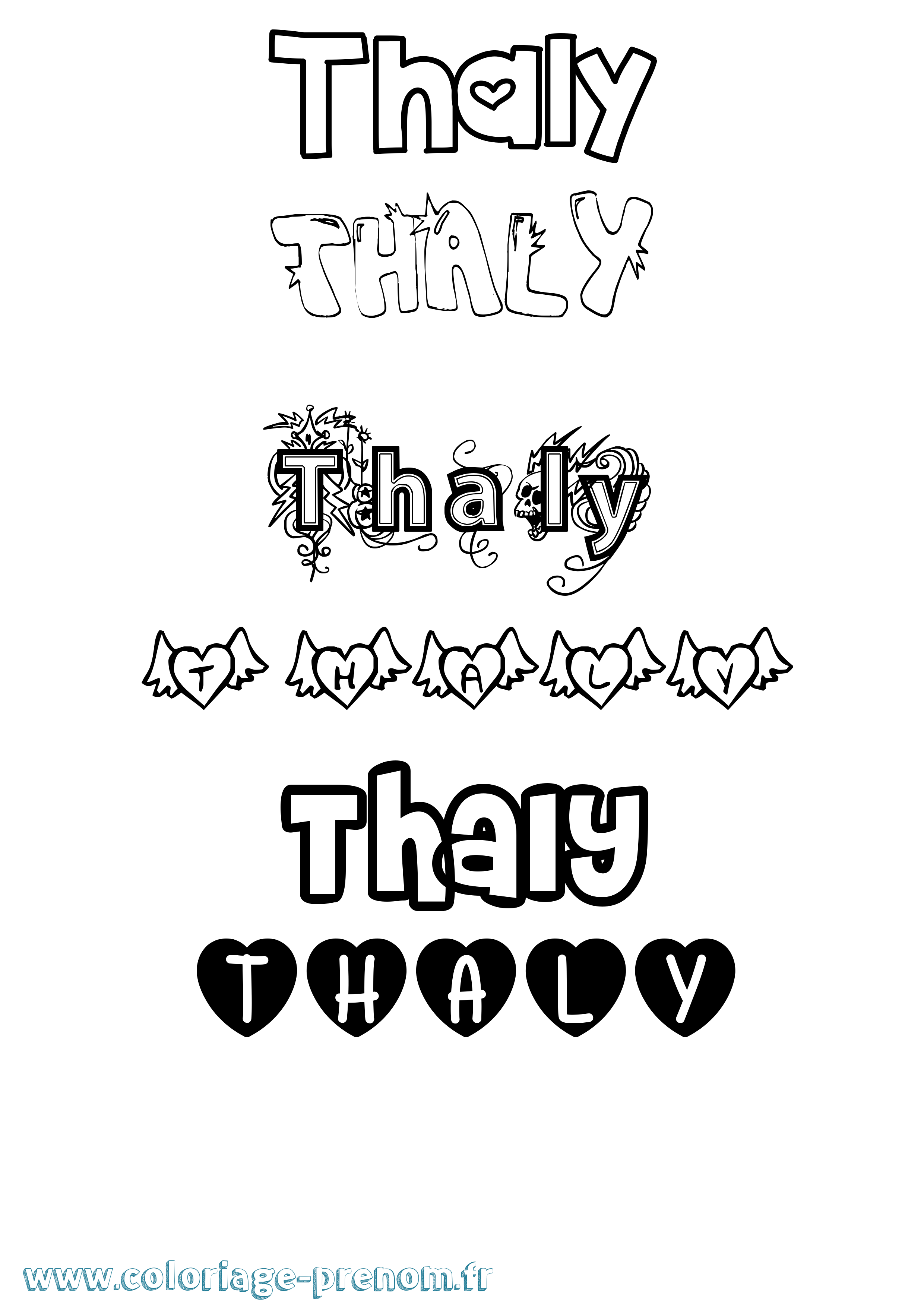 Coloriage prénom Thaly Girly
