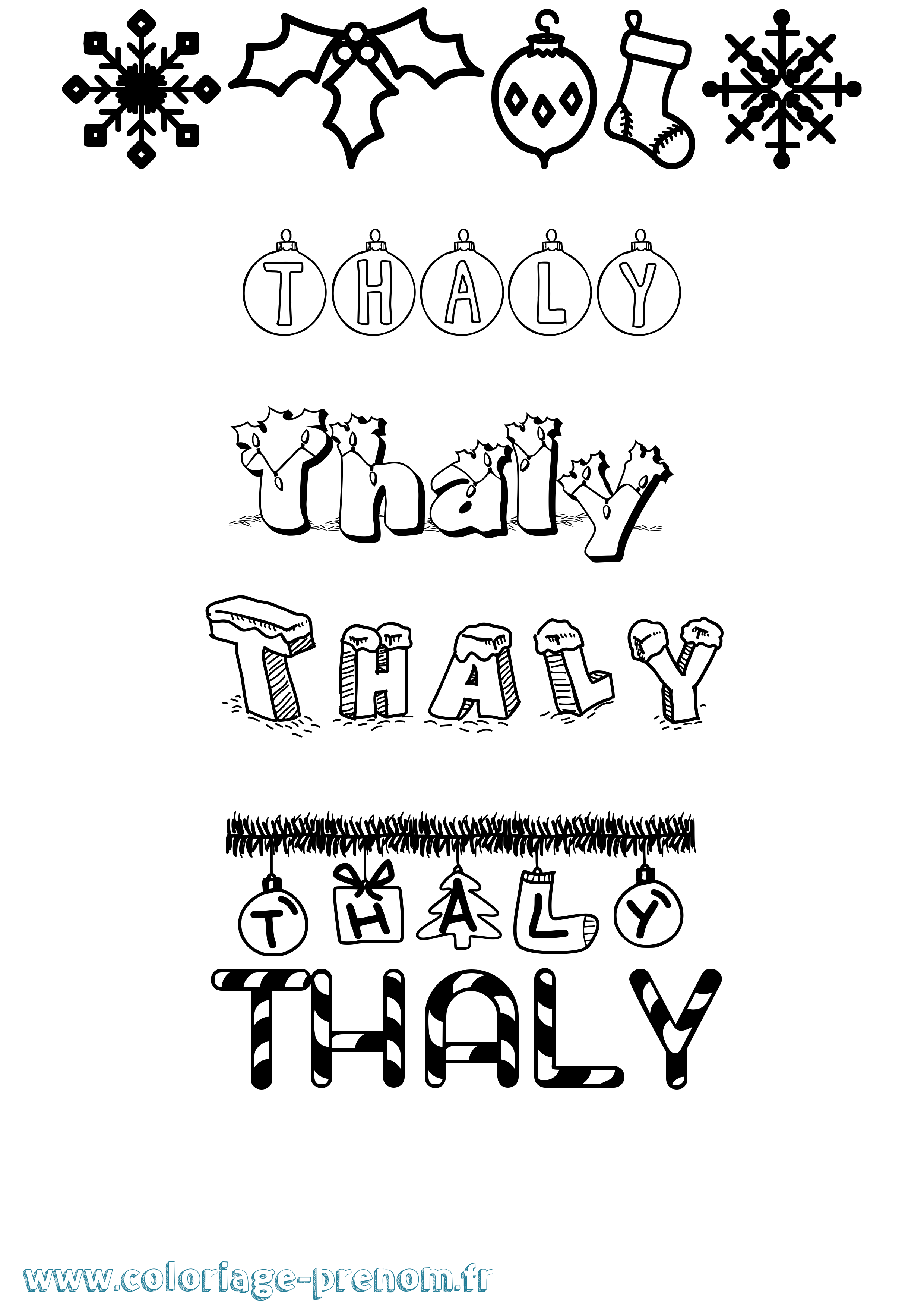Coloriage prénom Thaly Noël