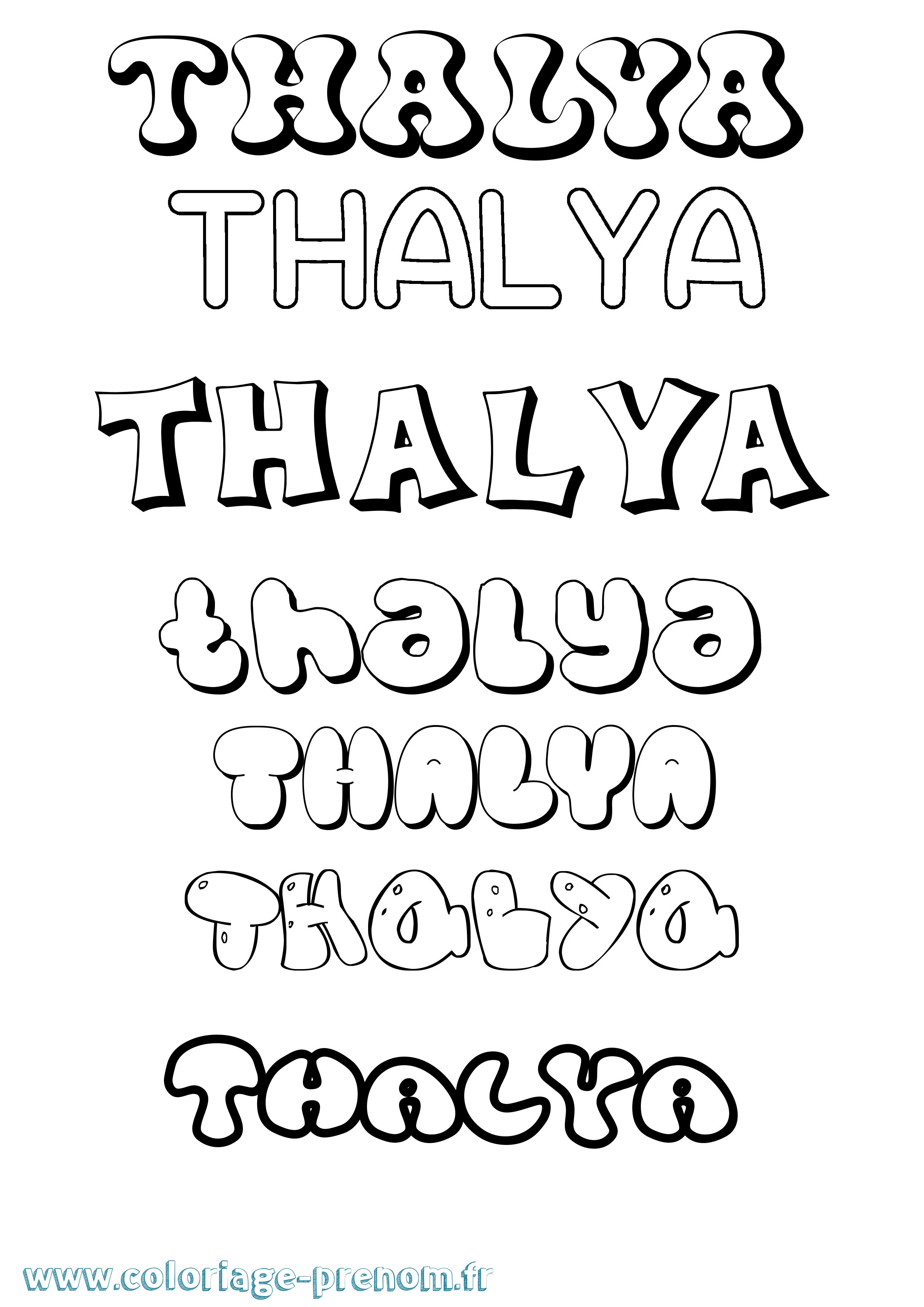 Coloriage prénom Thalya Bubble