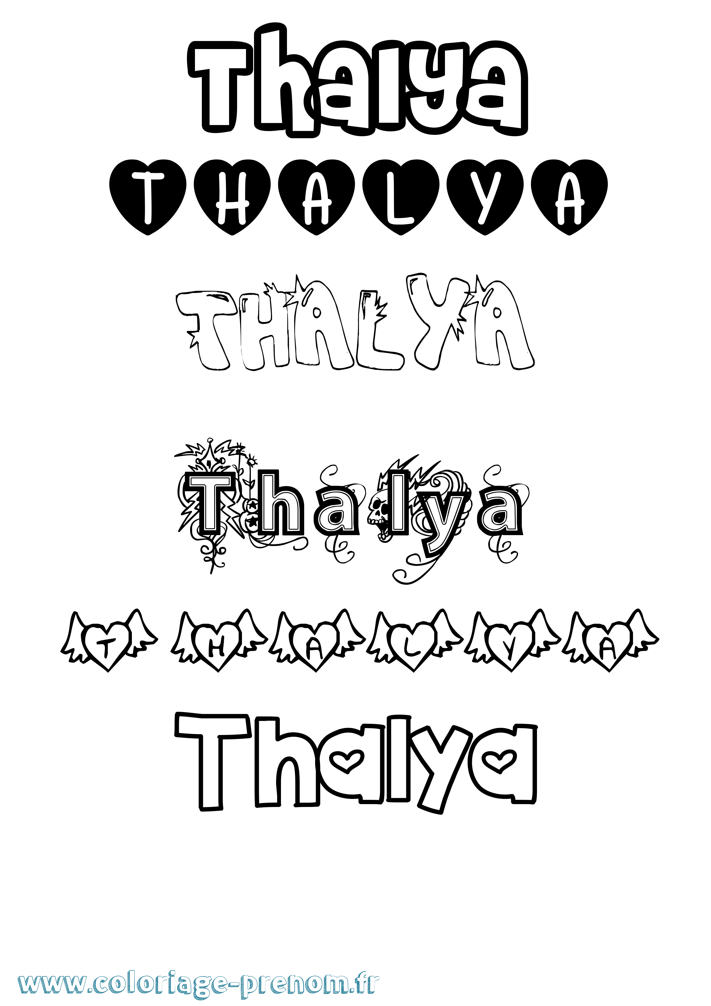 Coloriage prénom Thalya Girly