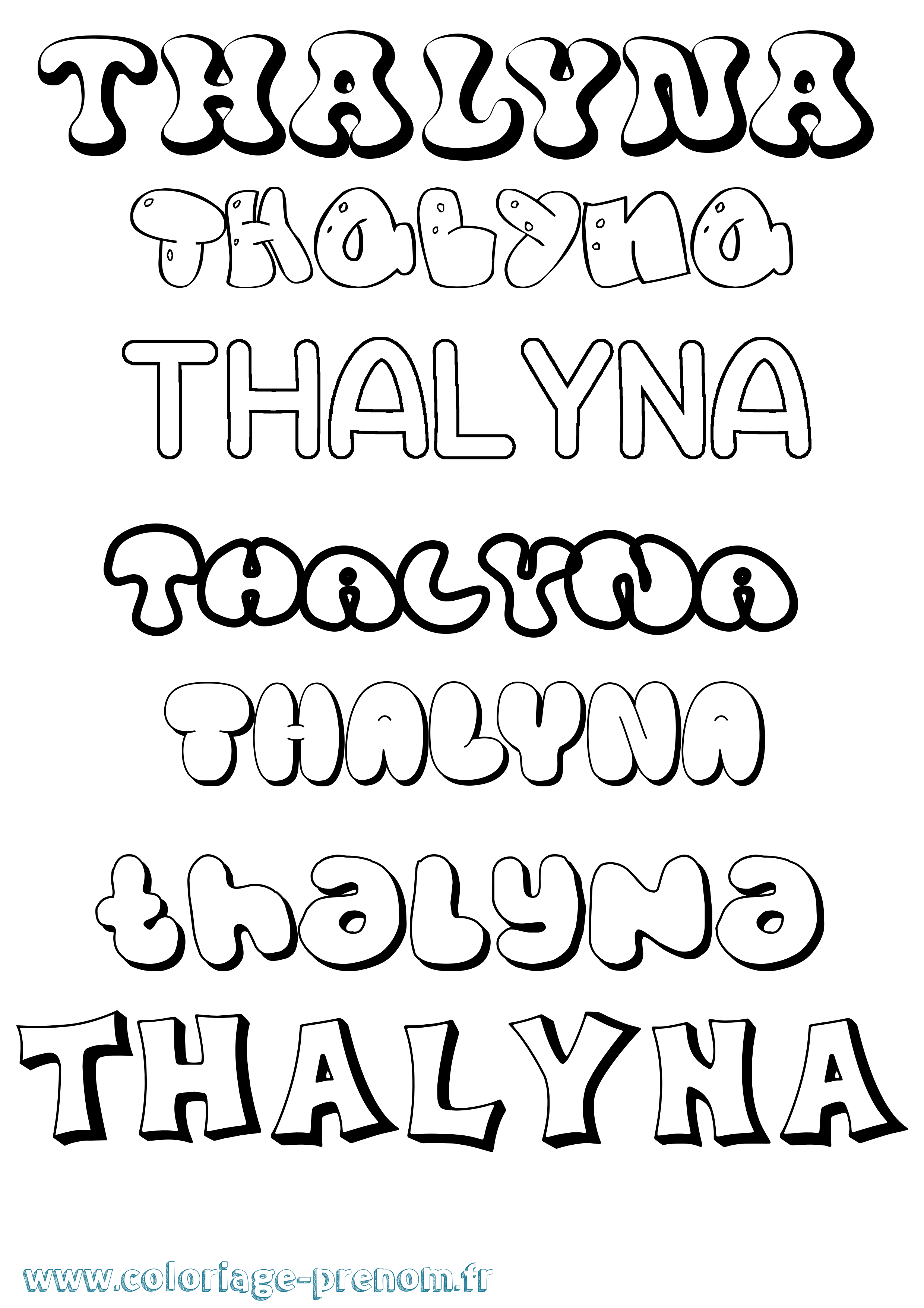 Coloriage prénom Thalyna Bubble