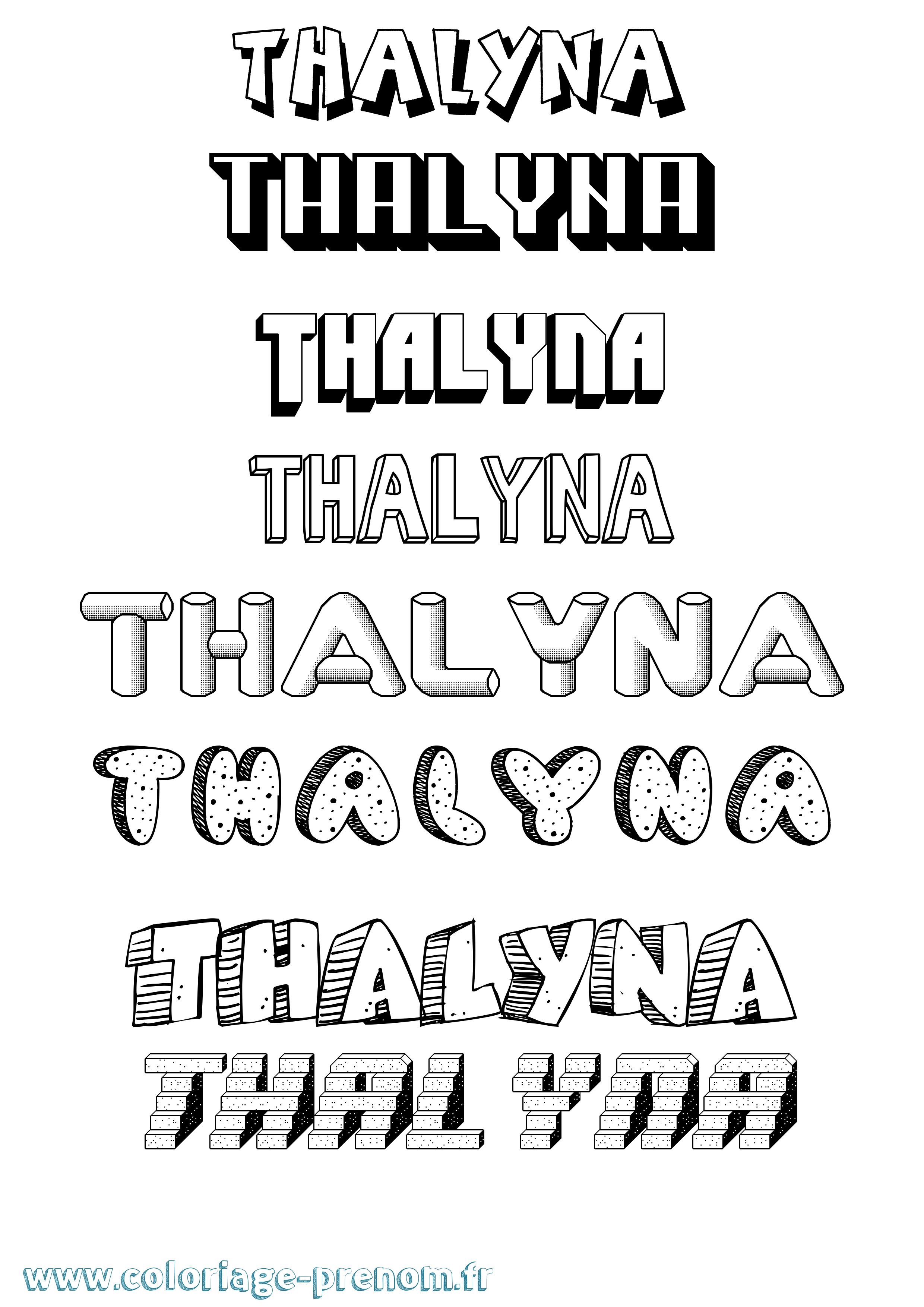 Coloriage prénom Thalyna Effet 3D
