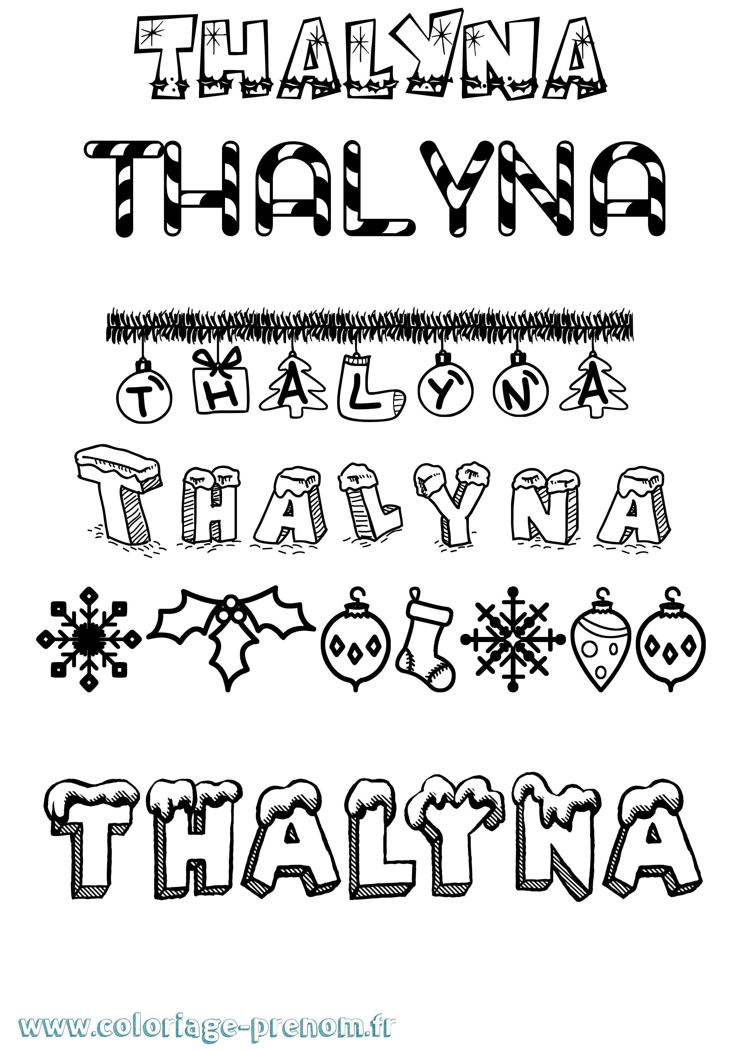 Coloriage prénom Thalyna Noël