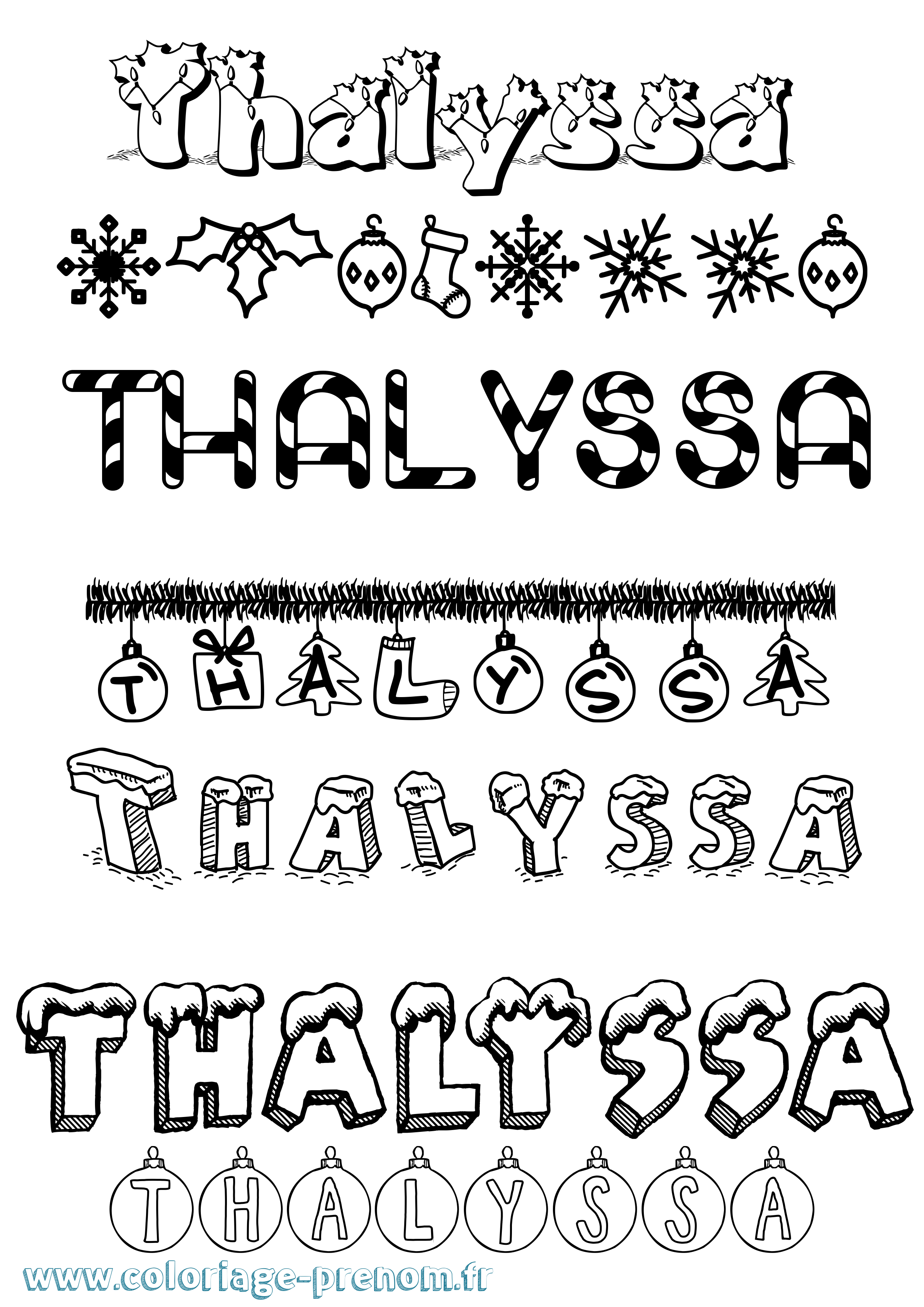 Coloriage prénom Thalyssa Noël