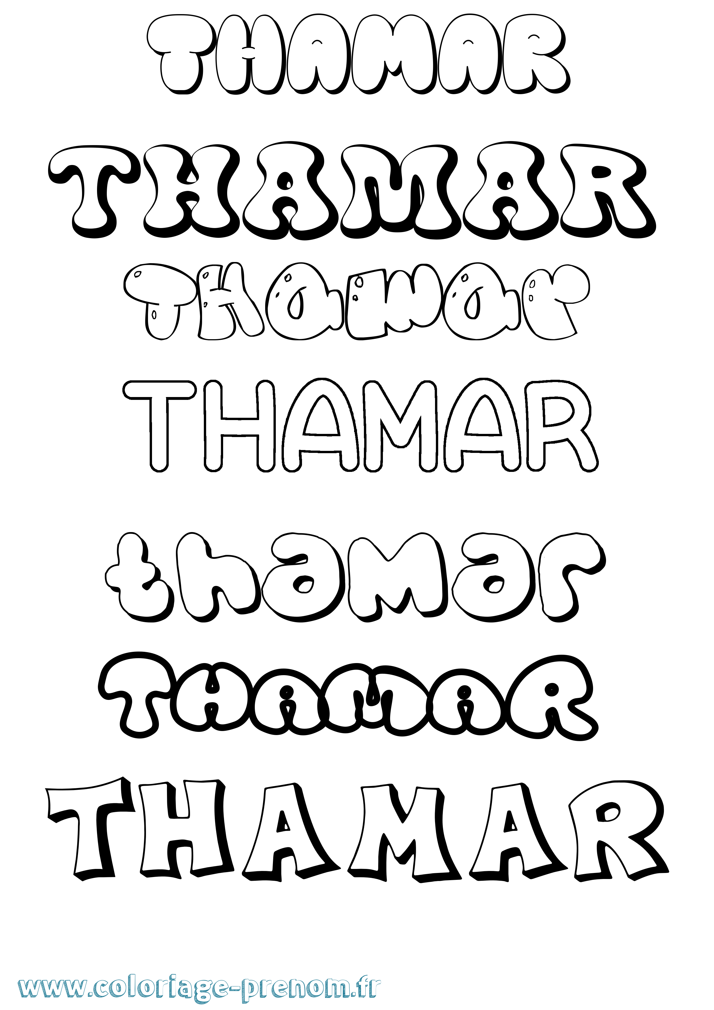 Coloriage prénom Thamar Bubble
