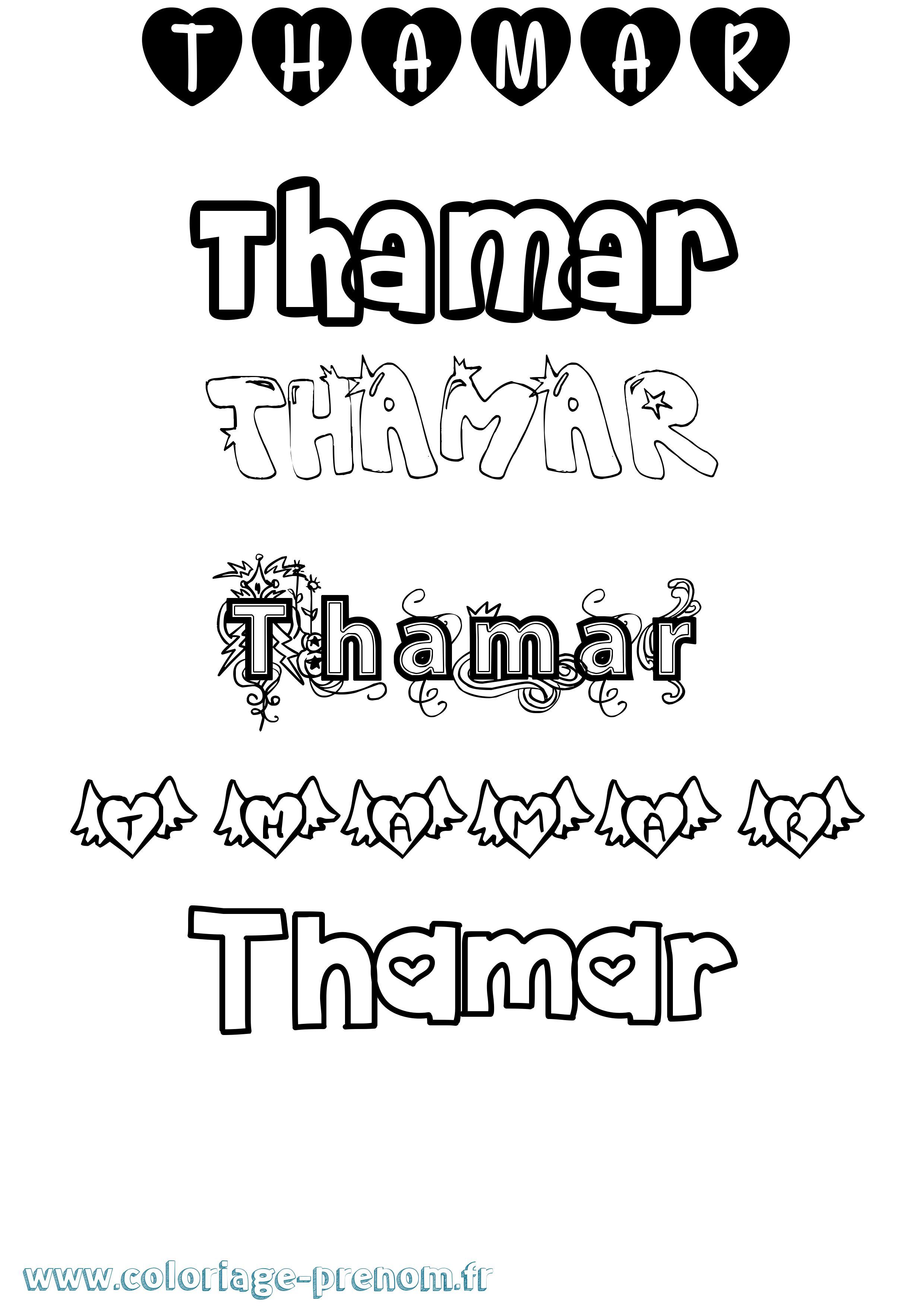Coloriage prénom Thamar Girly