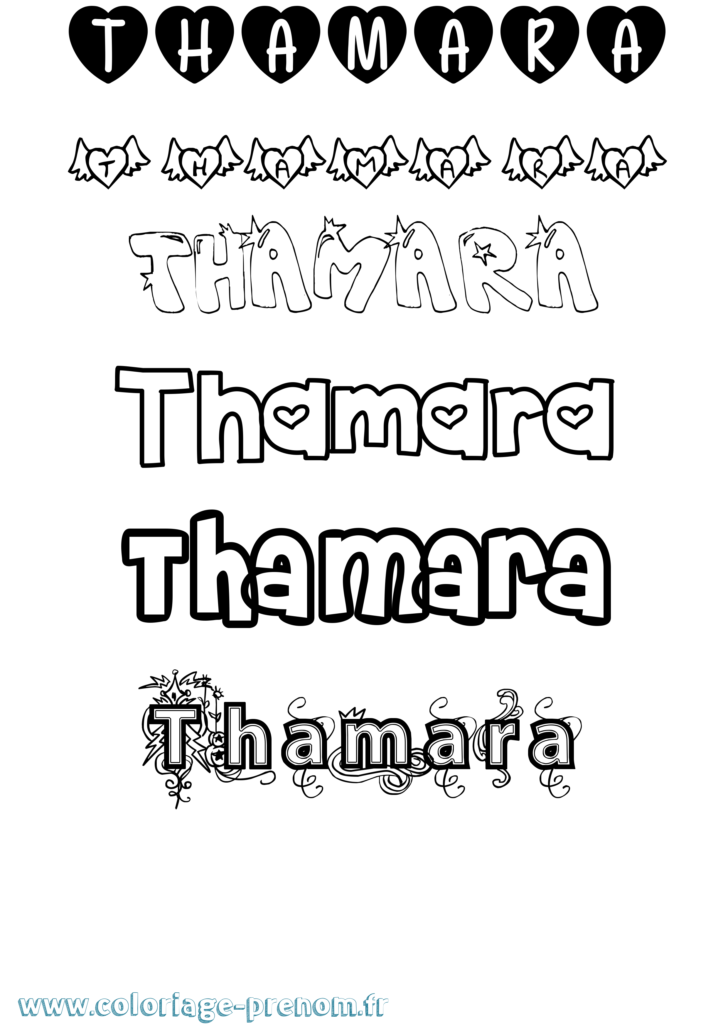 Coloriage prénom Thamara Girly