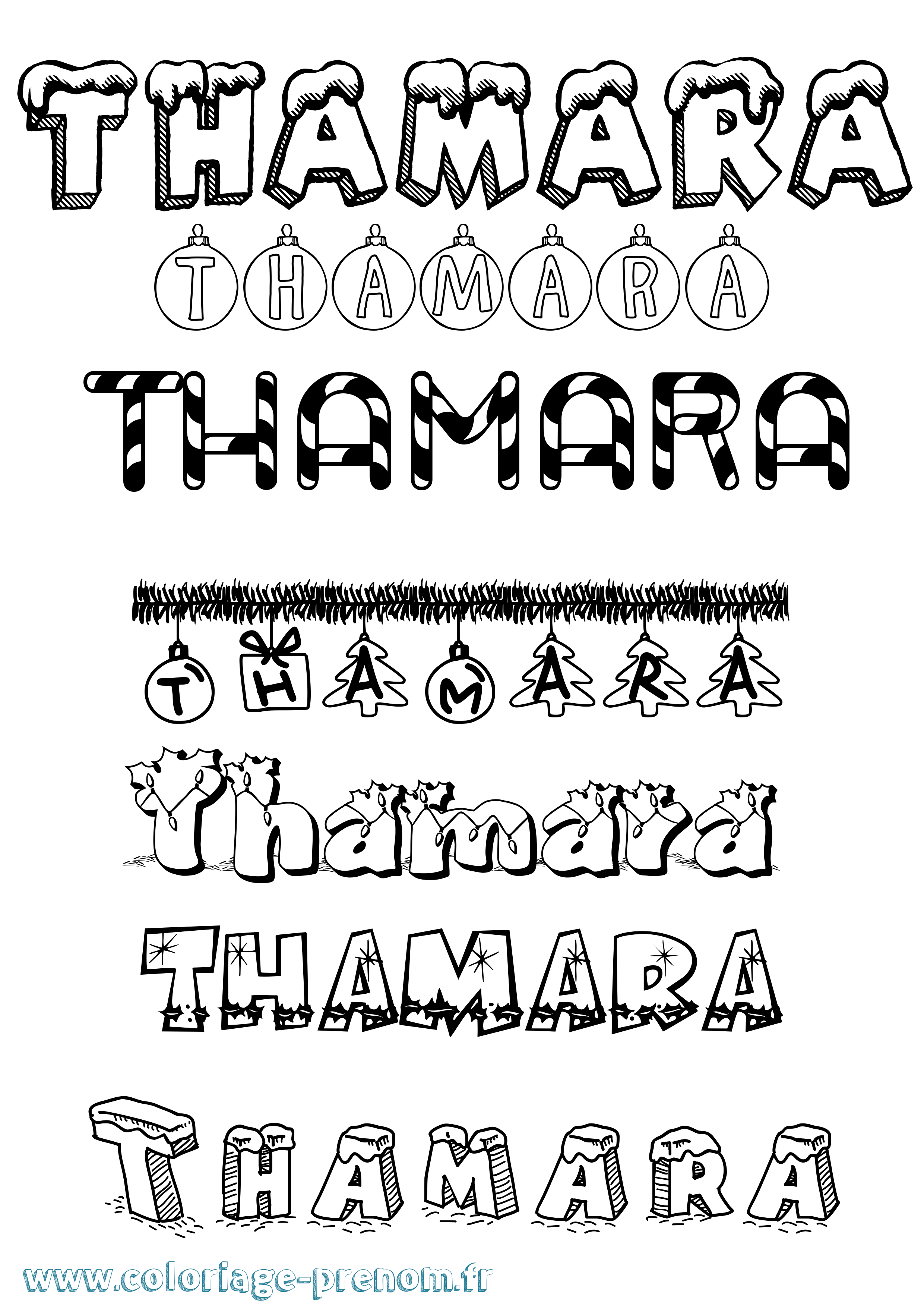 Coloriage prénom Thamara Noël