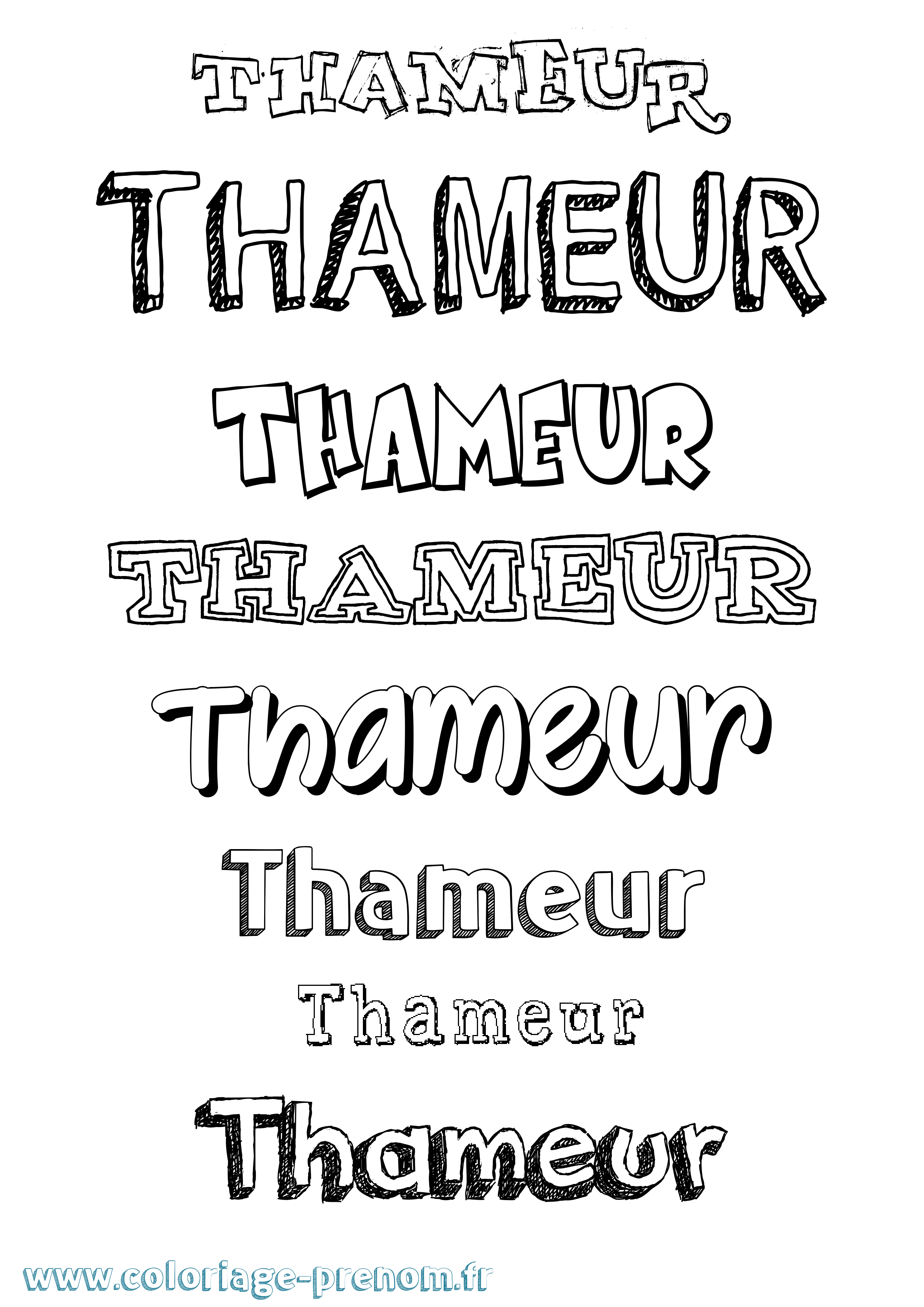 Coloriage prénom Thameur Dessiné