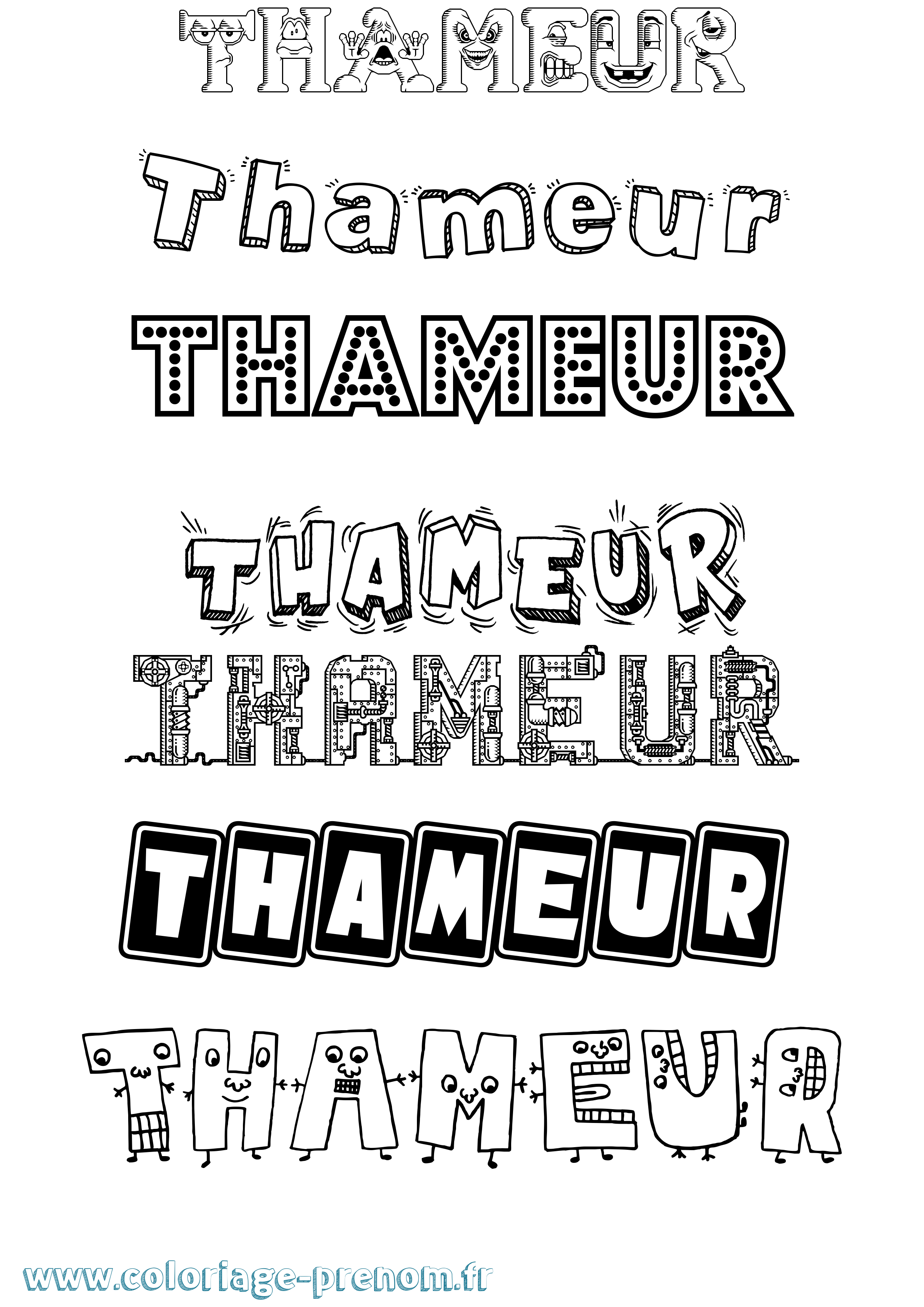 Coloriage prénom Thameur Fun