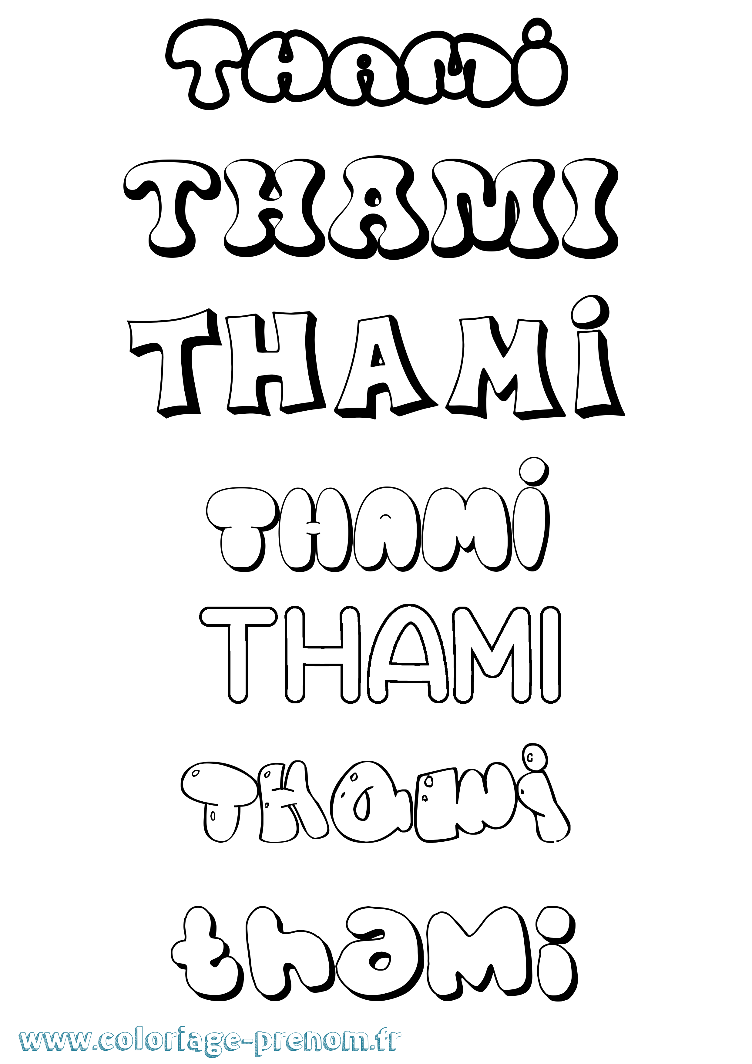 Coloriage prénom Thami Bubble