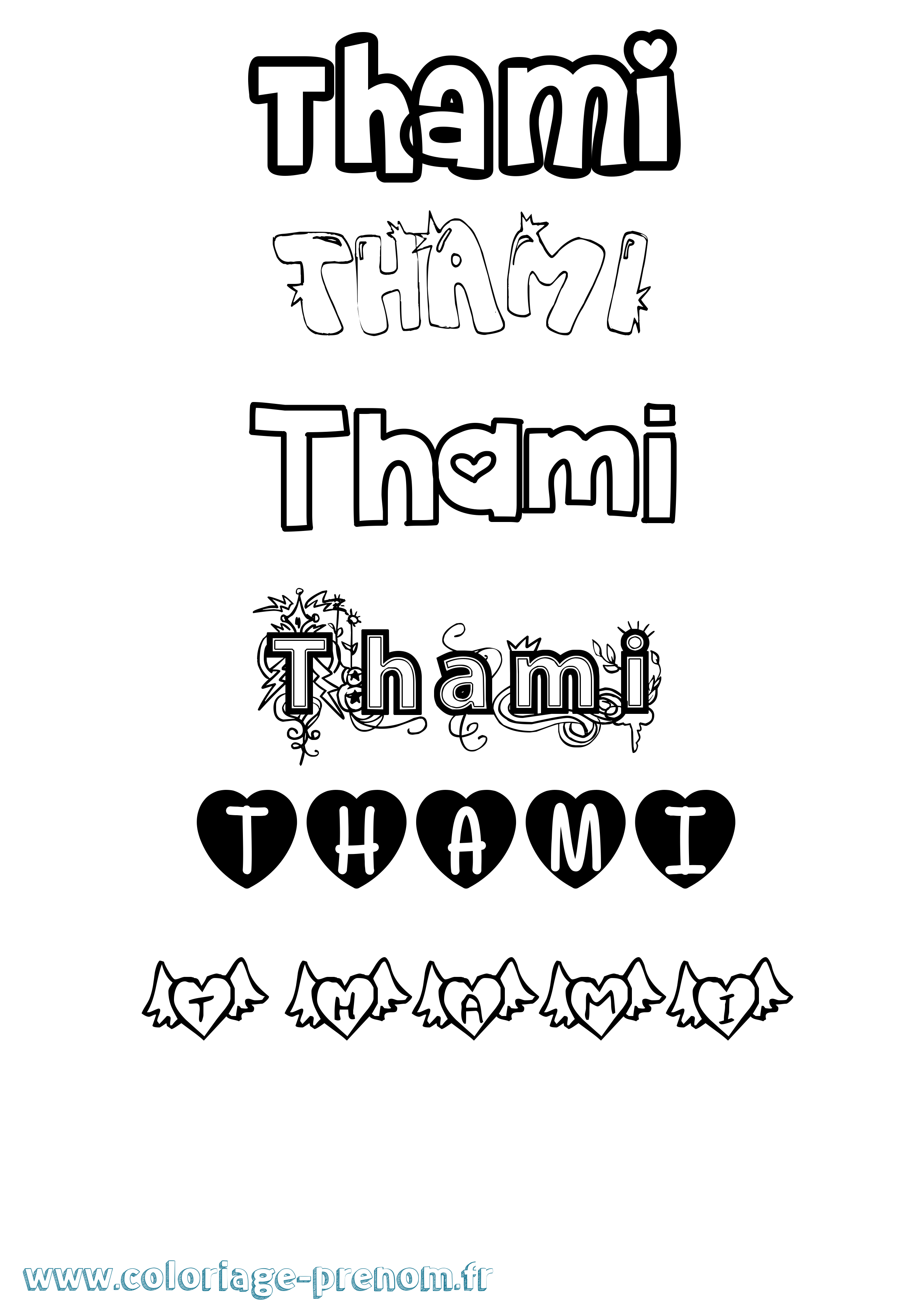 Coloriage prénom Thami Girly