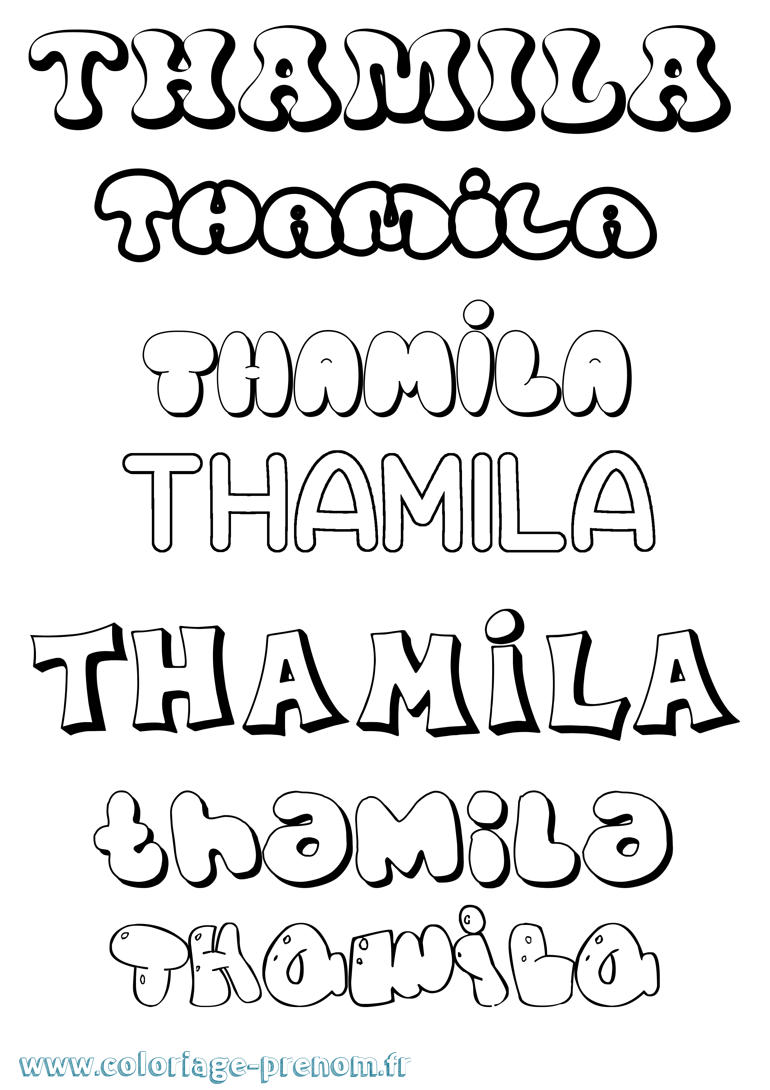 Coloriage prénom Thamila Bubble