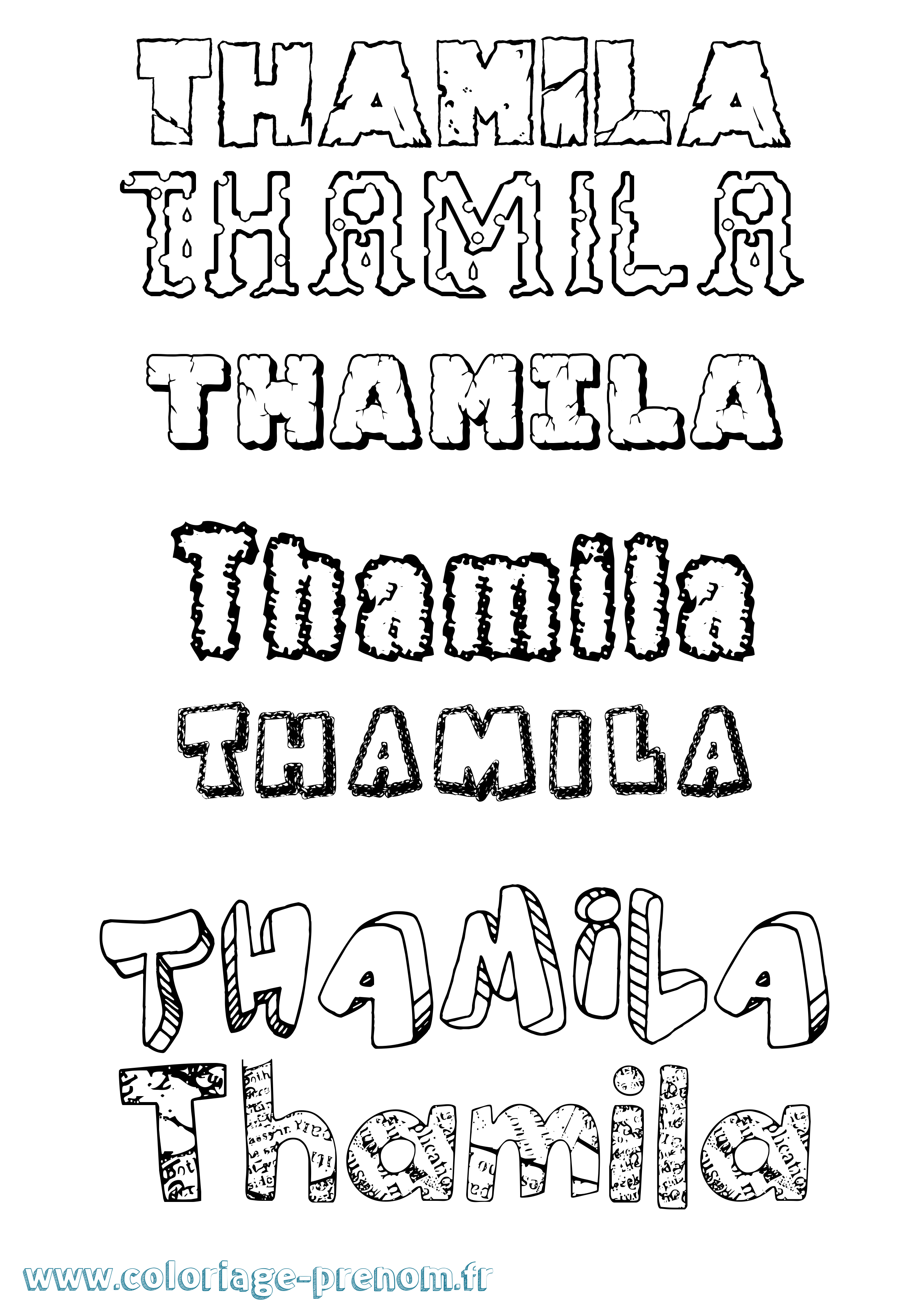 Coloriage prénom Thamila Destructuré