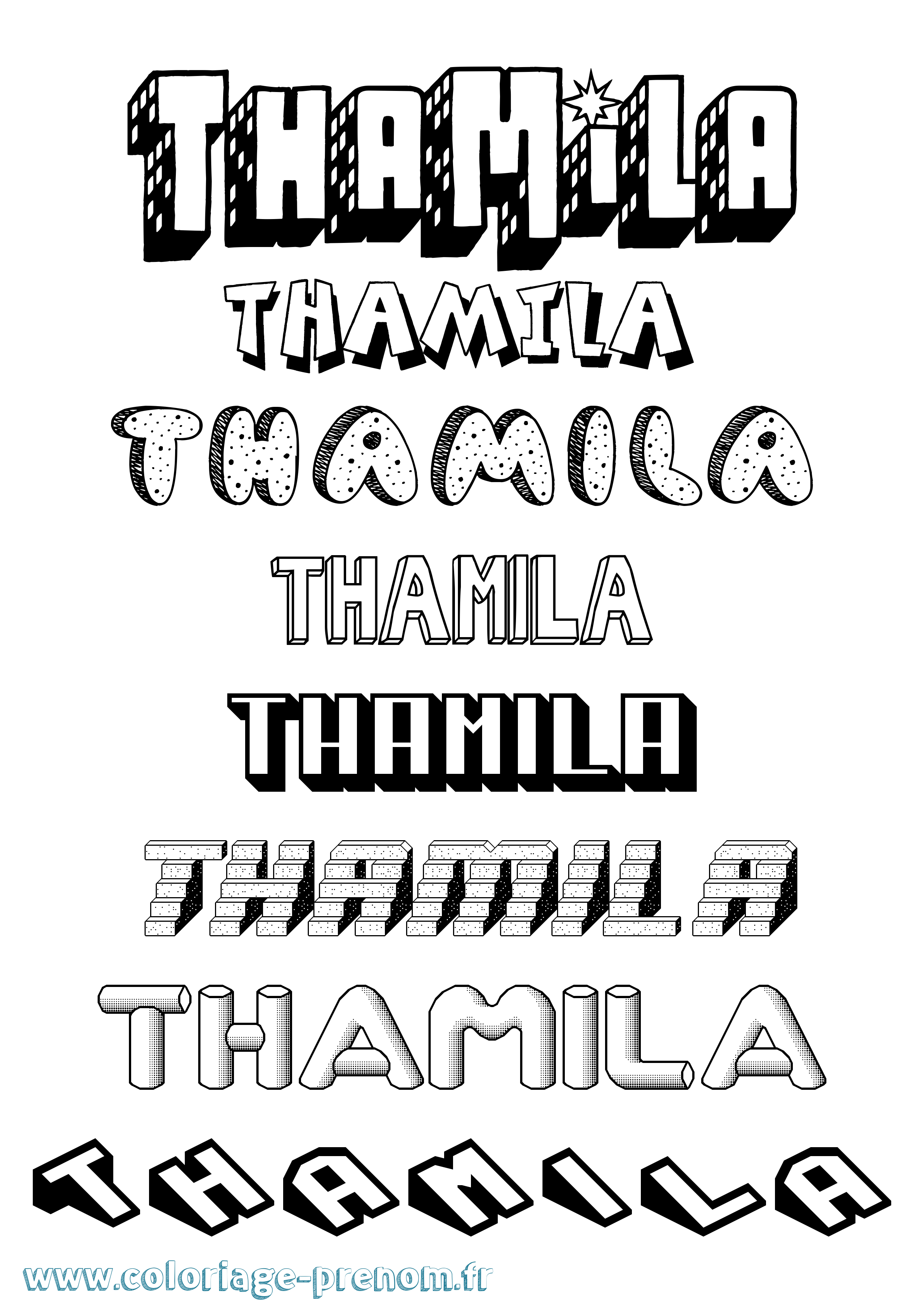 Coloriage prénom Thamila Effet 3D