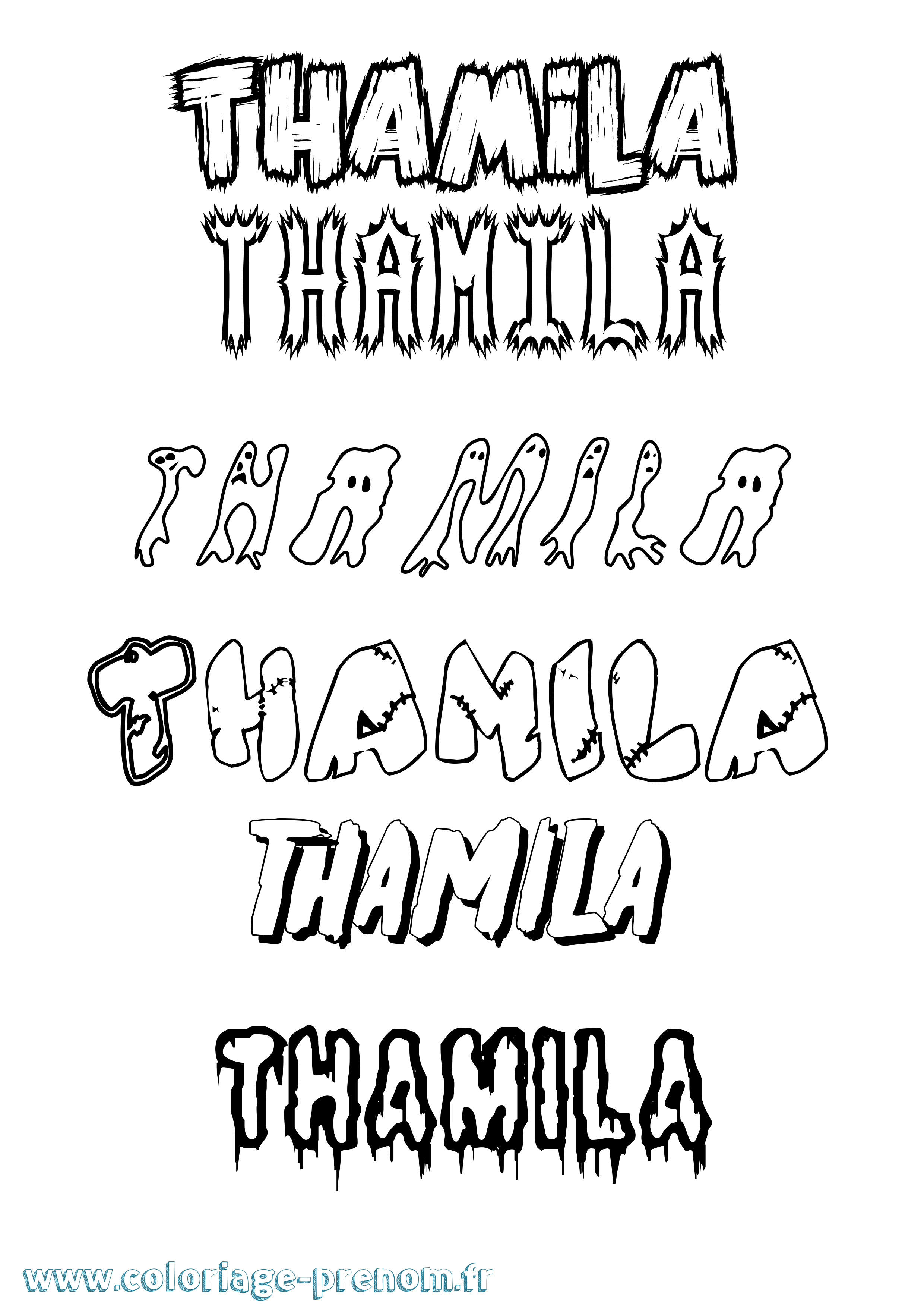 Coloriage prénom Thamila Frisson