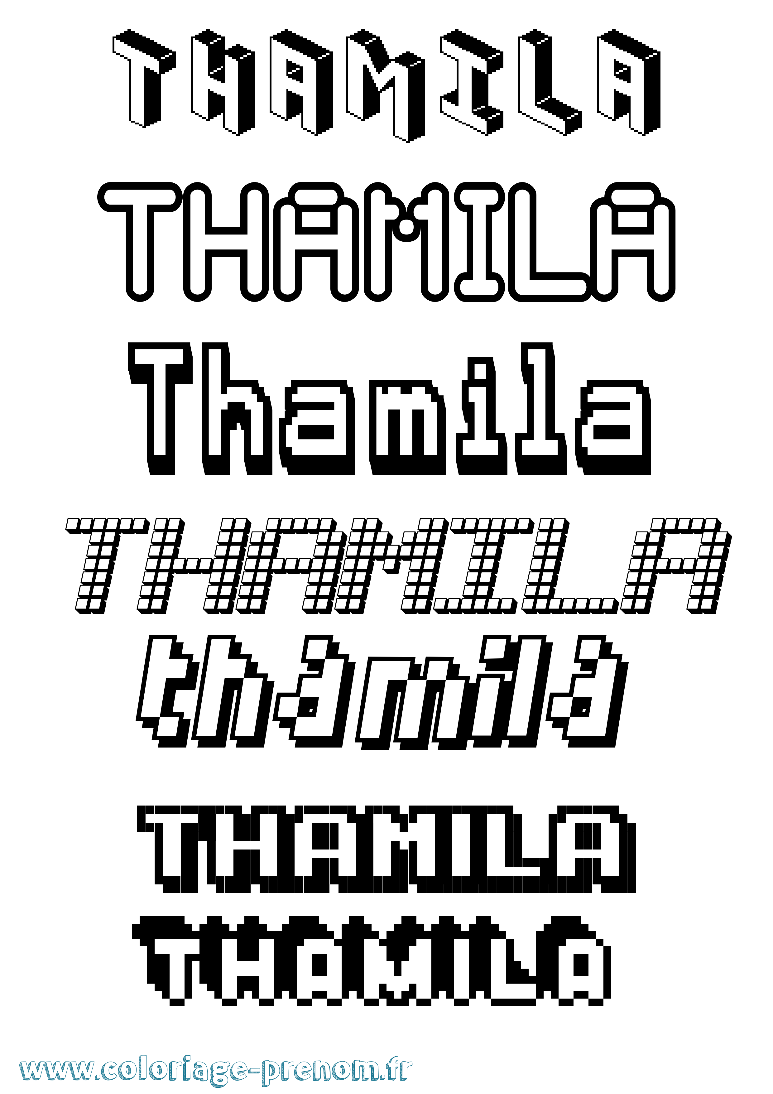 Coloriage prénom Thamila Pixel