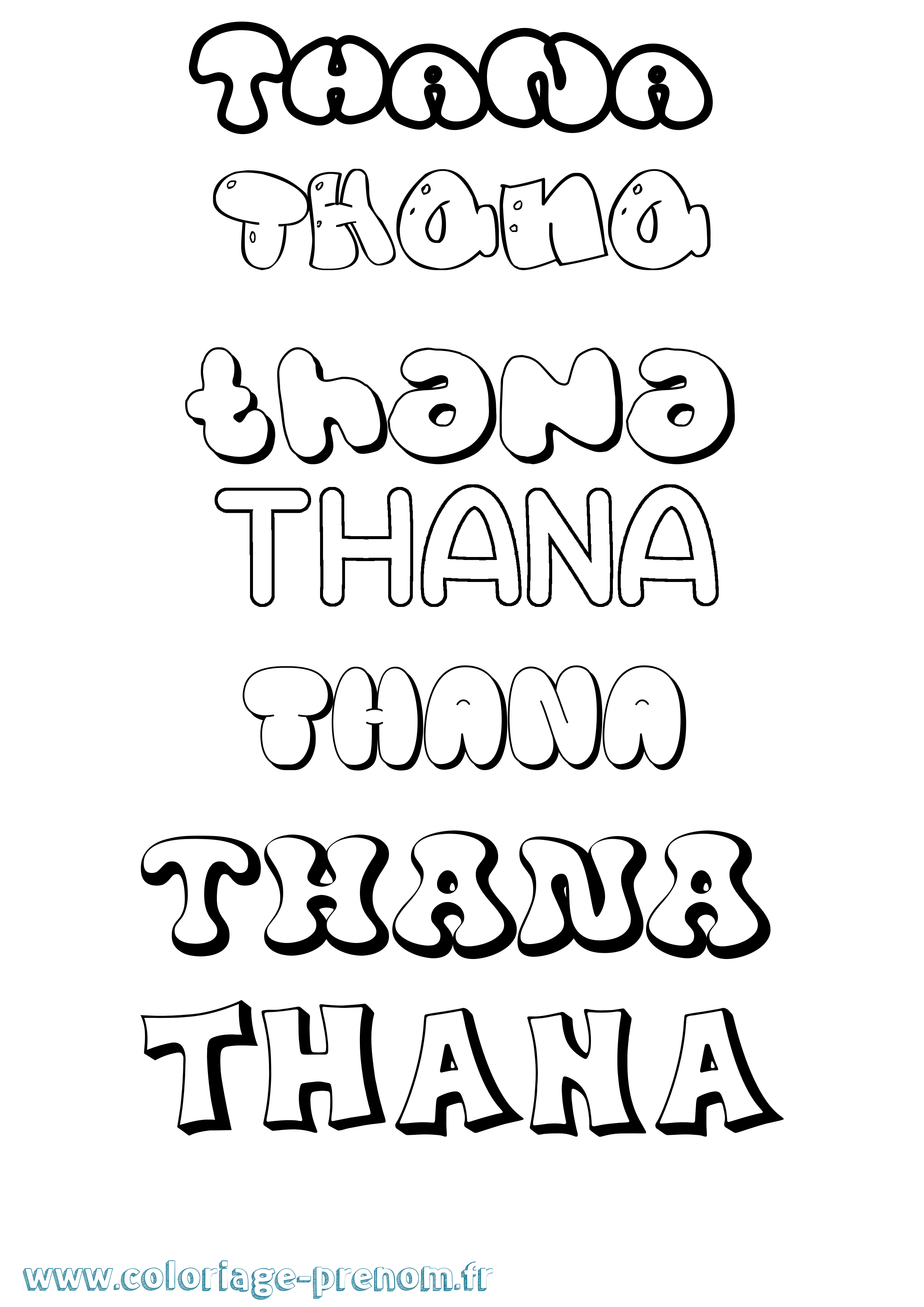 Coloriage prénom Thana Bubble