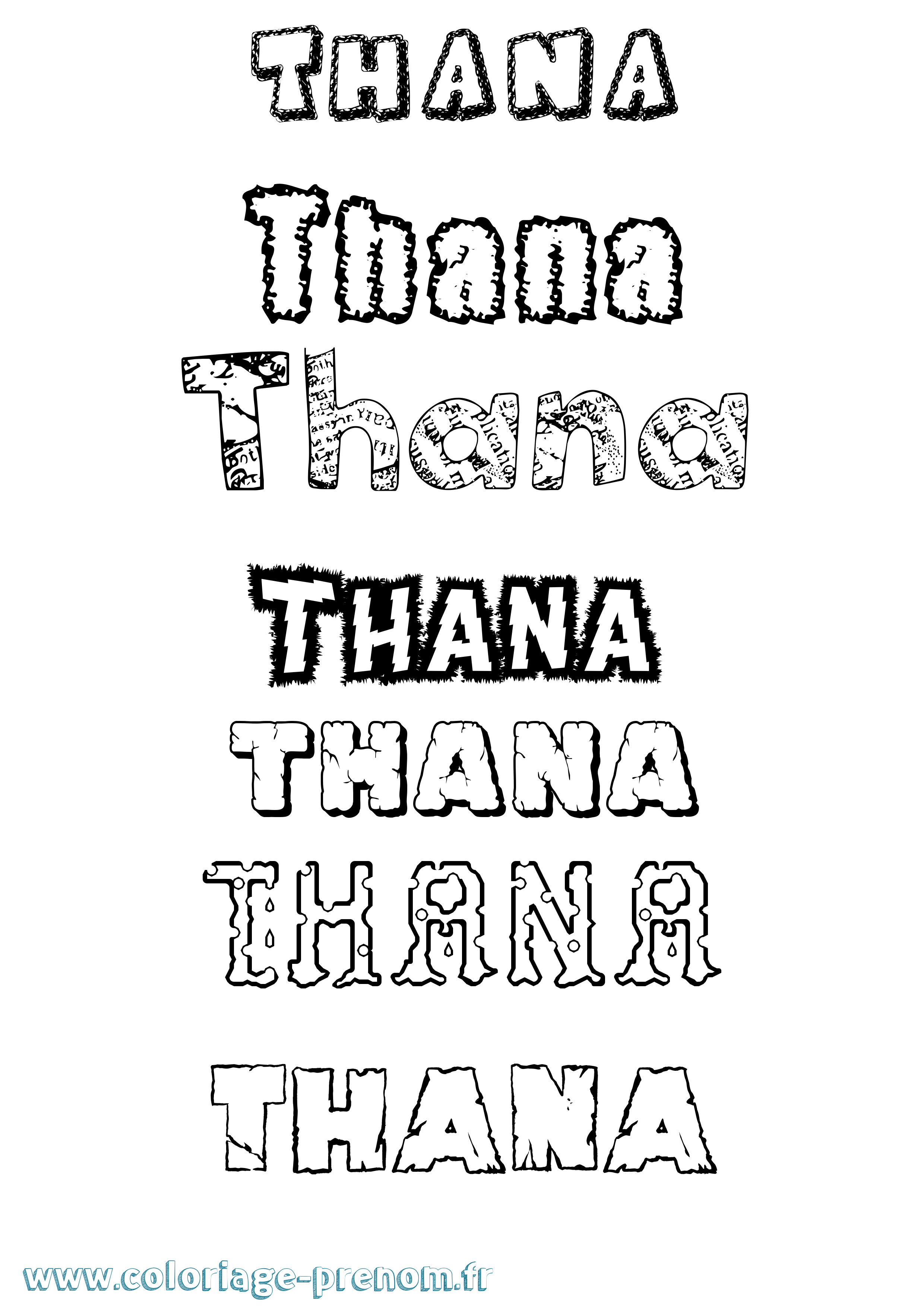 Coloriage prénom Thana Destructuré