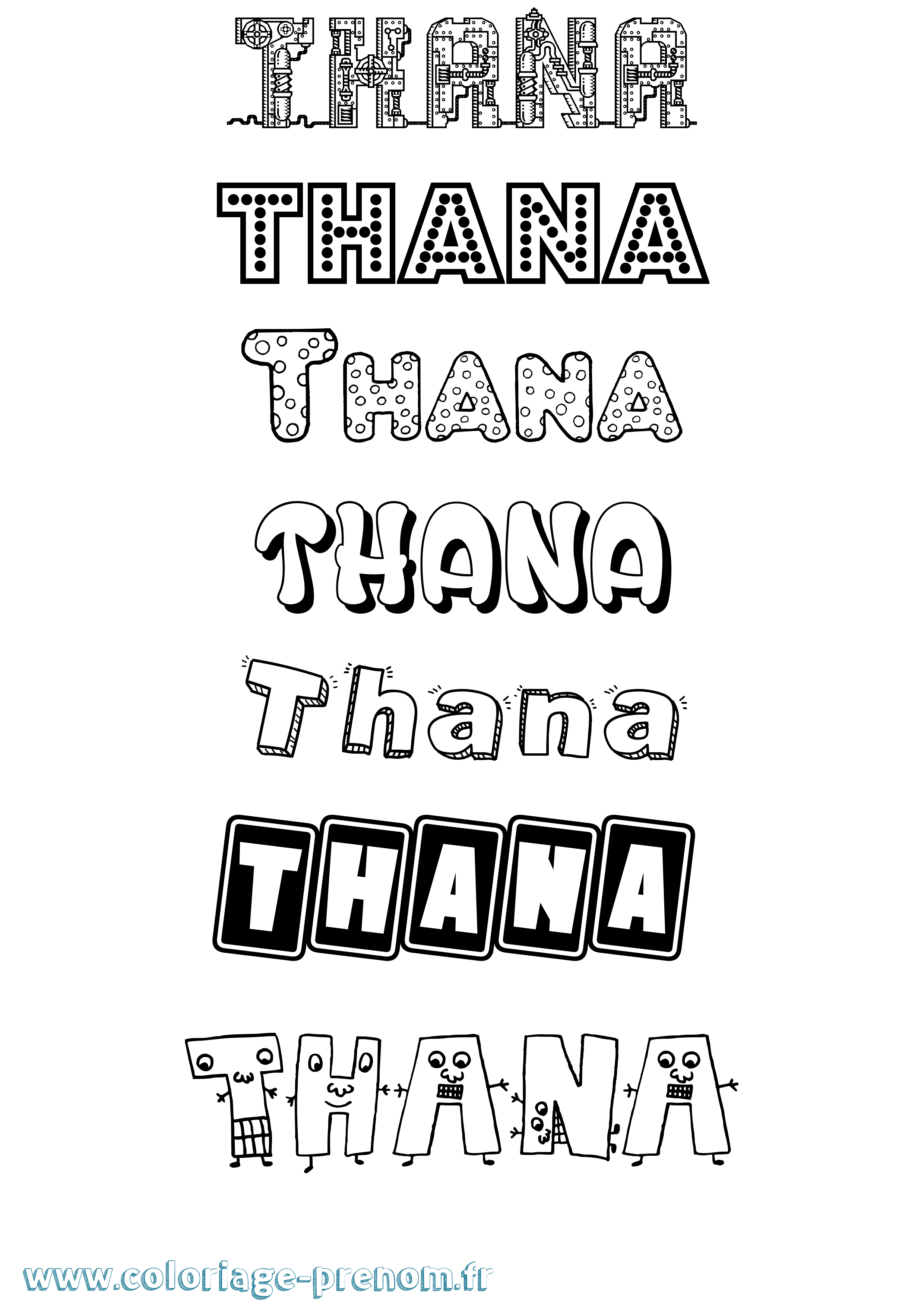 Coloriage prénom Thana Fun