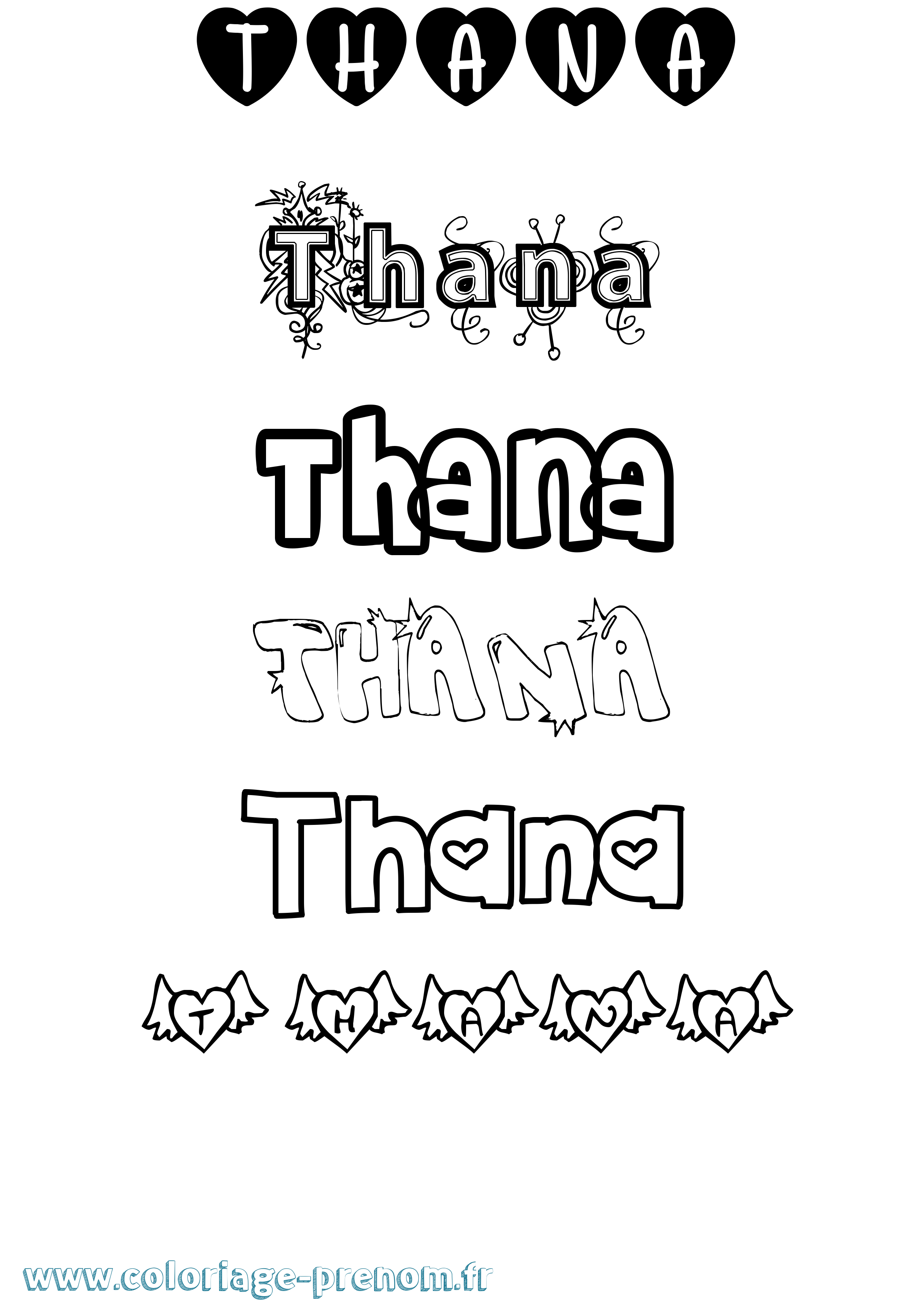 Coloriage prénom Thana Girly
