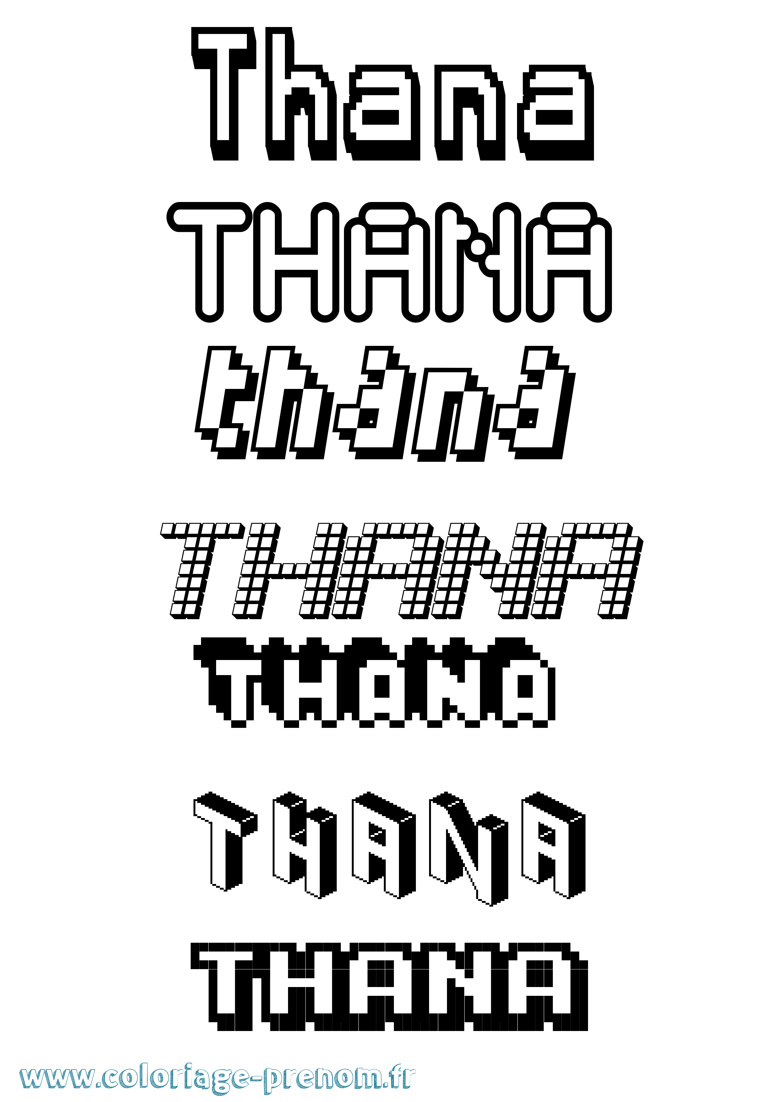 Coloriage prénom Thana Pixel