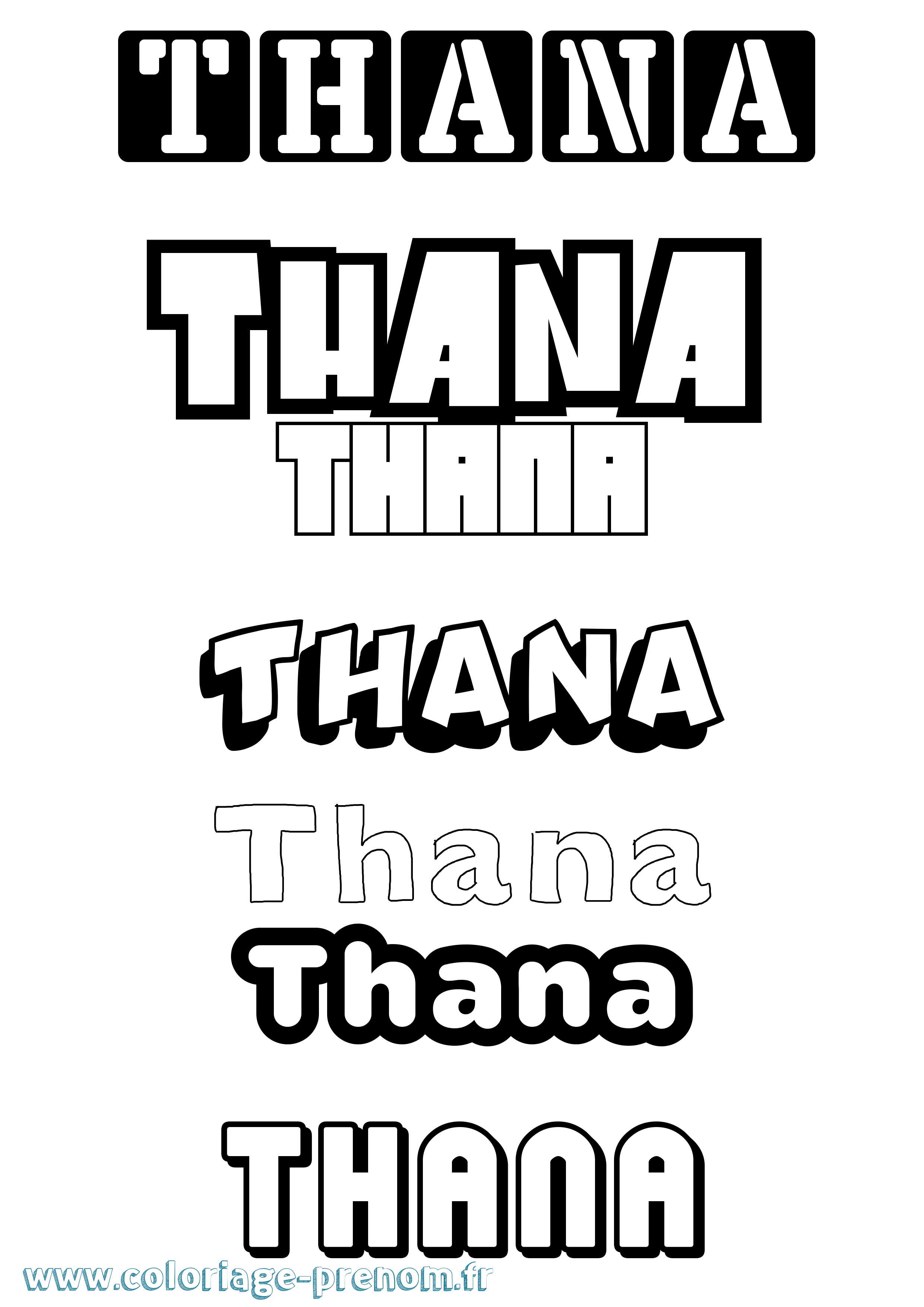 Coloriage prénom Thana Simple