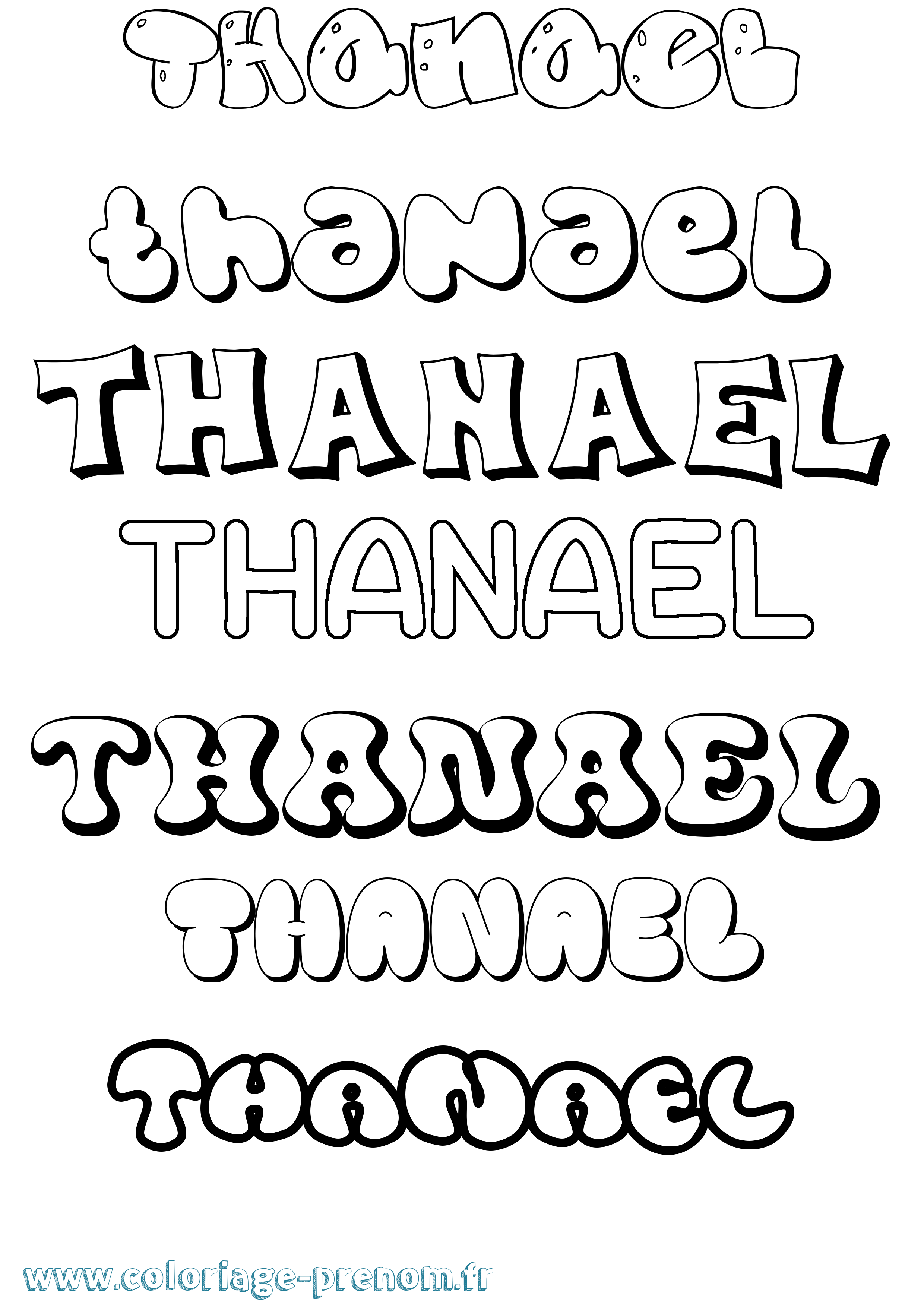 Coloriage prénom Thanael Bubble