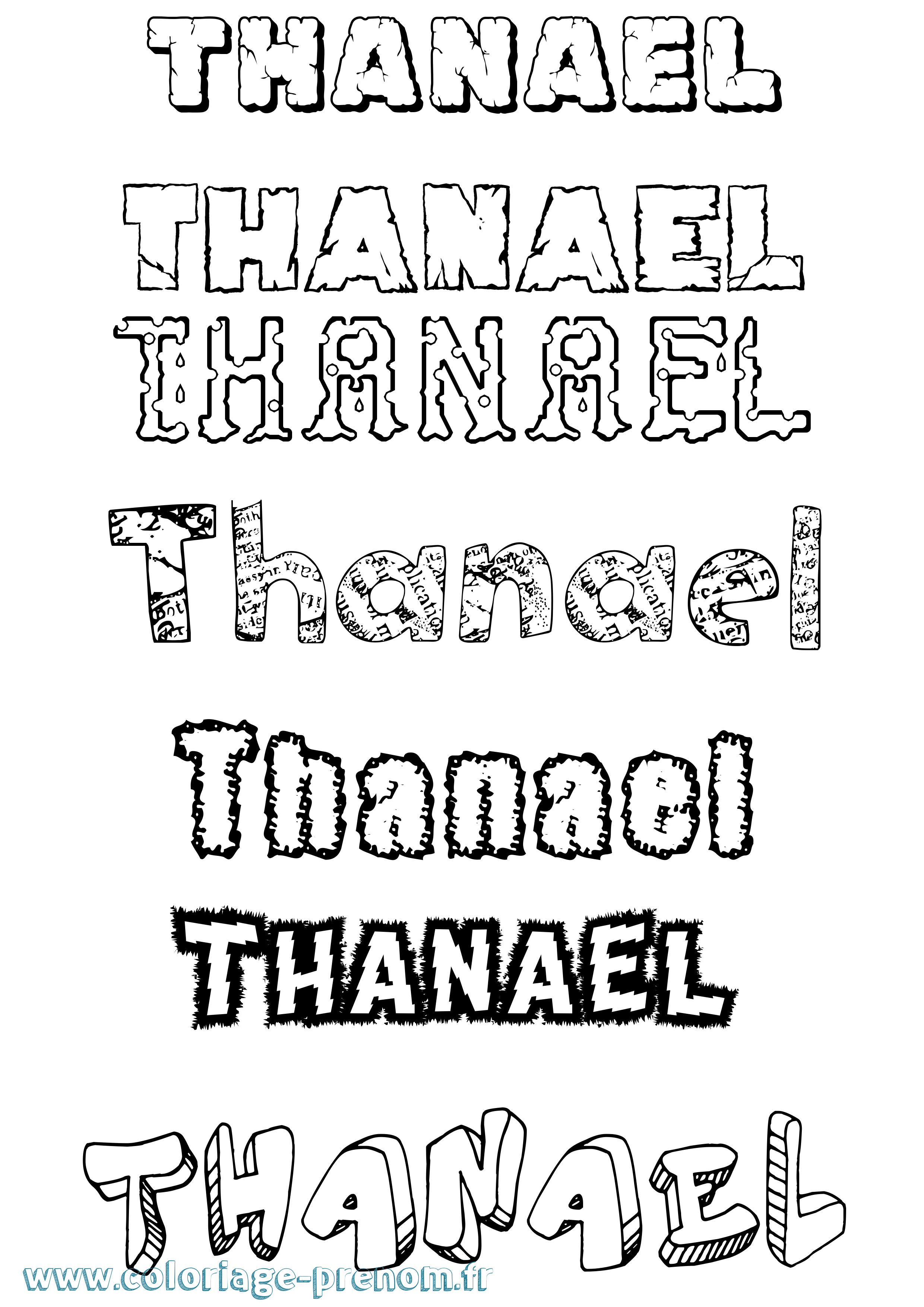 Coloriage prénom Thanael Destructuré