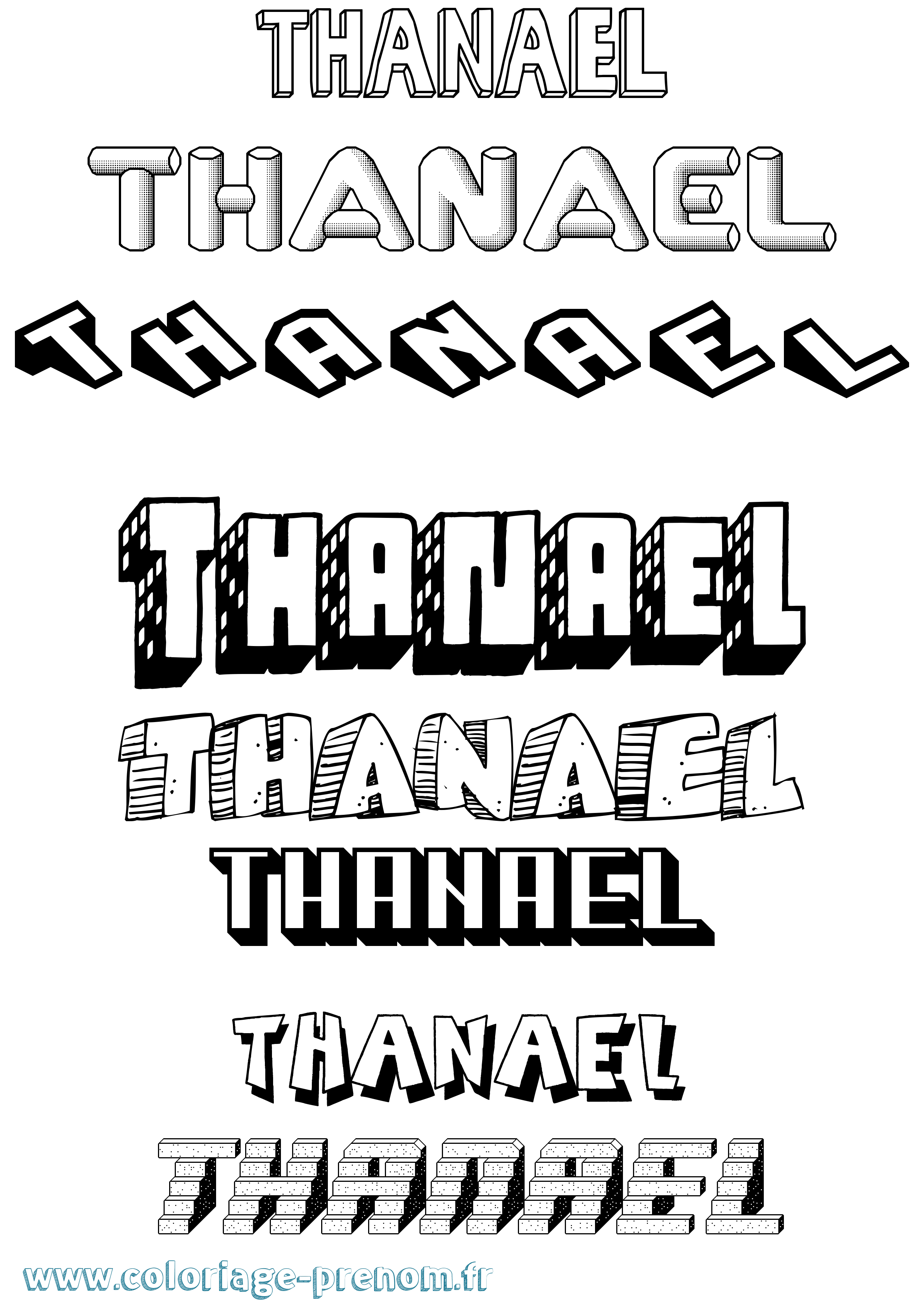 Coloriage prénom Thanael Effet 3D