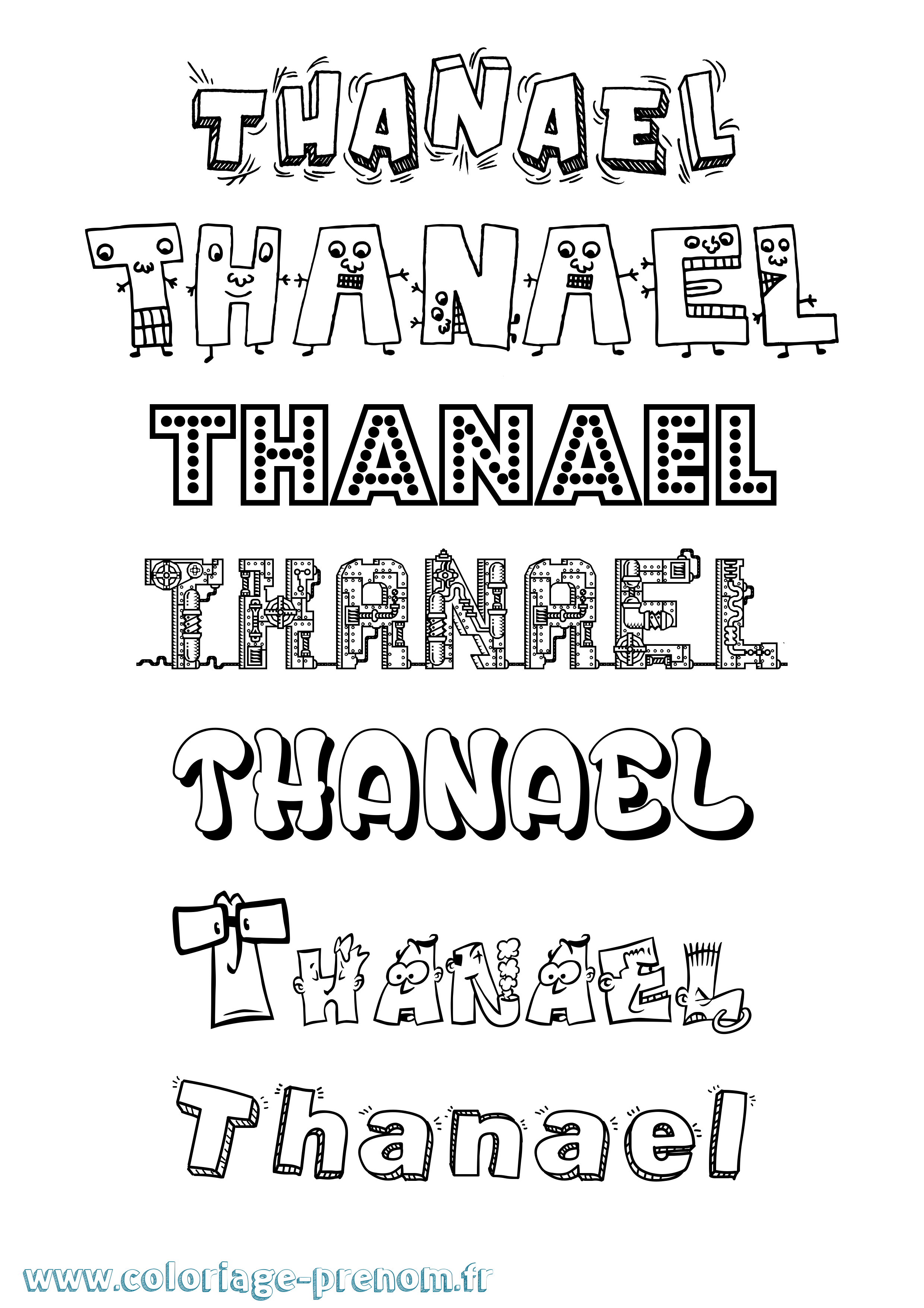 Coloriage prénom Thanael Fun