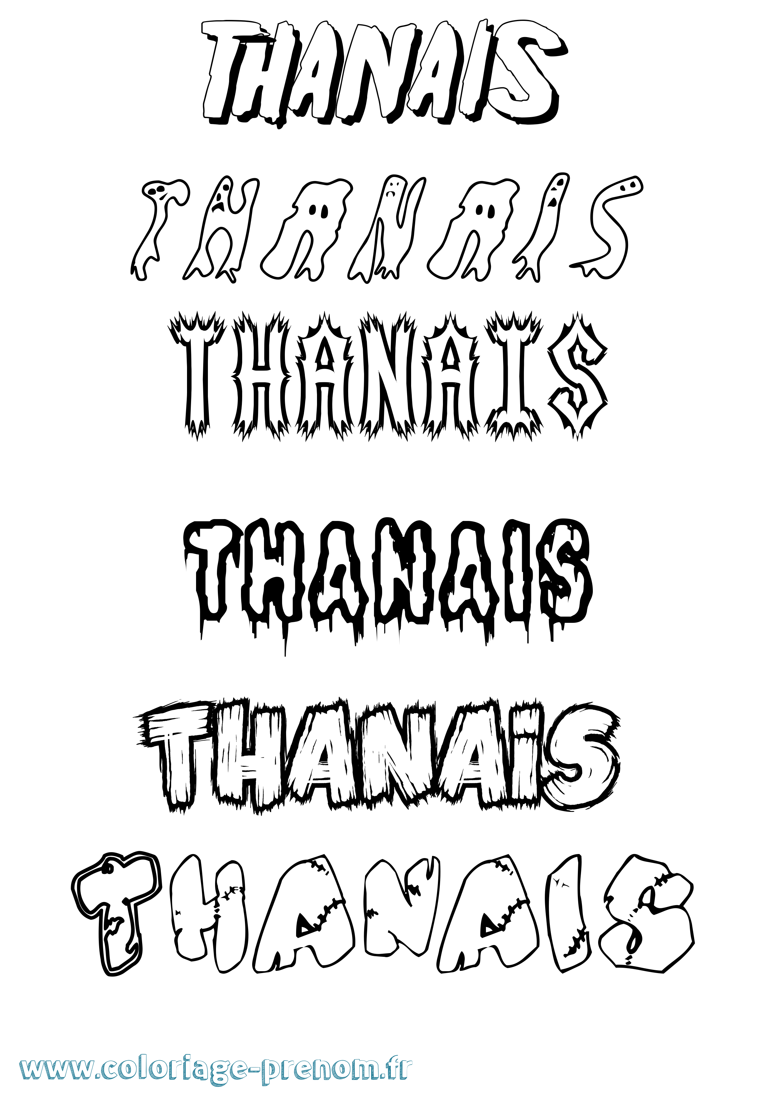 Coloriage prénom Thanais Frisson