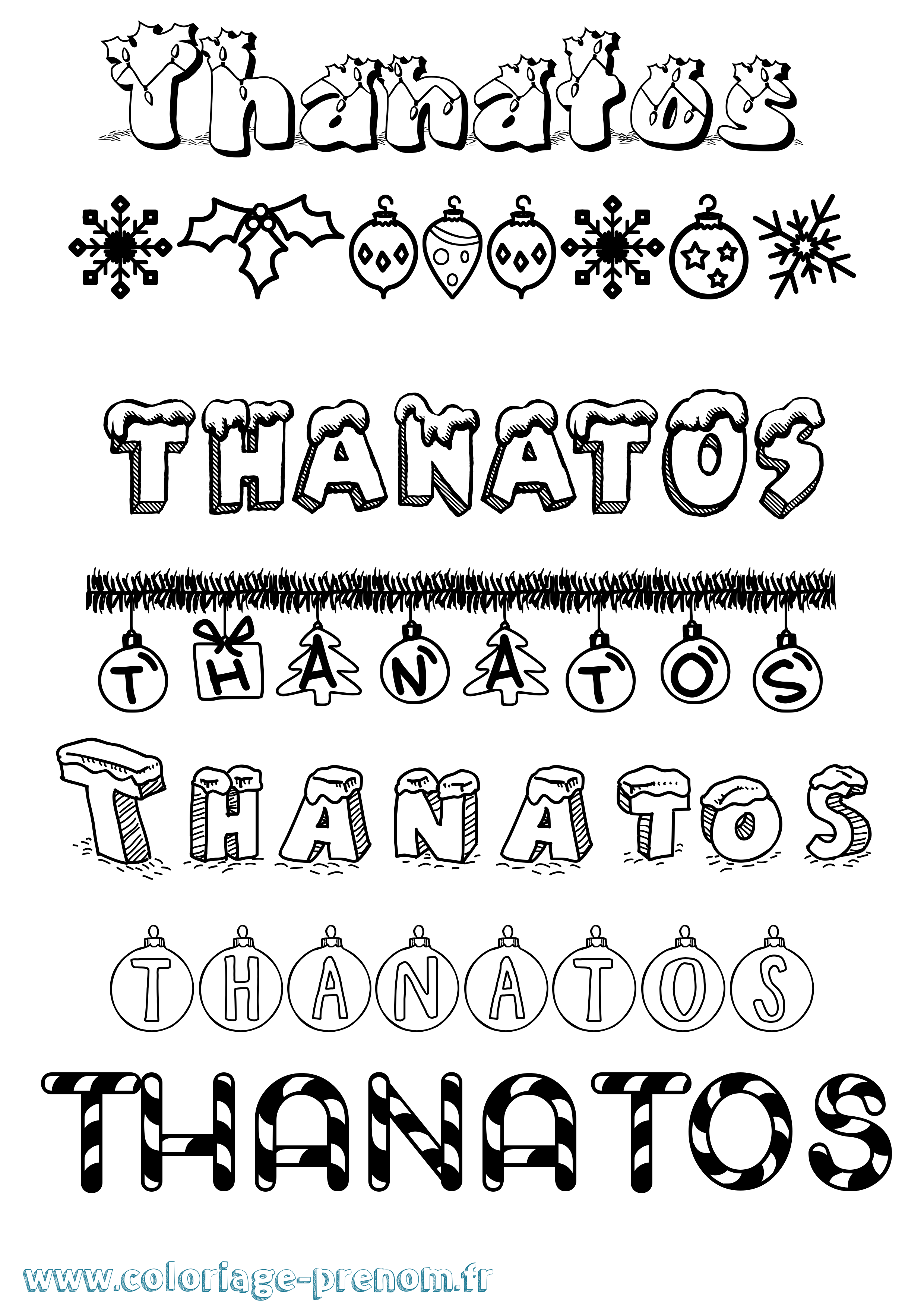 Coloriage prénom Thanatos Noël