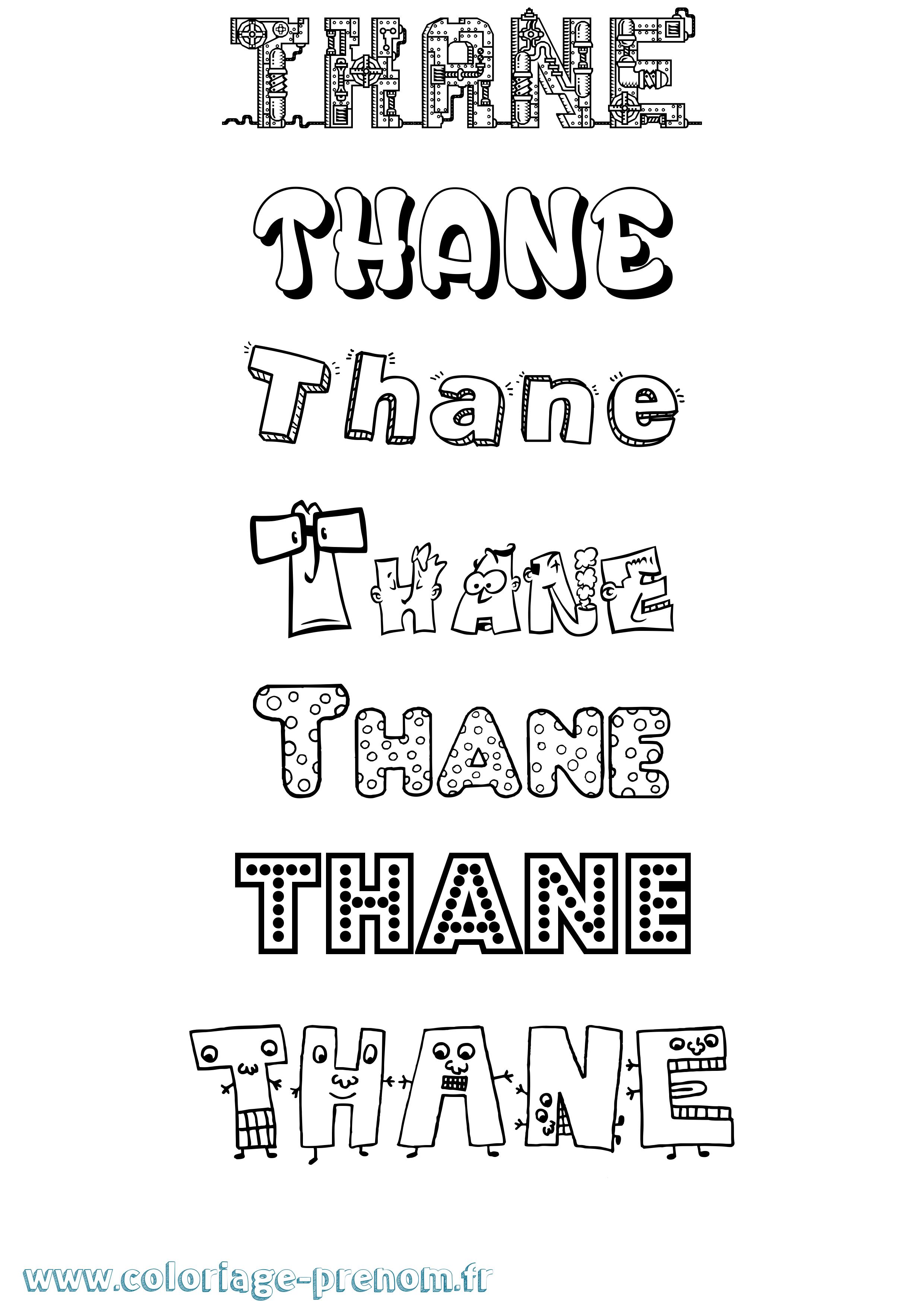 Coloriage prénom Thane Fun