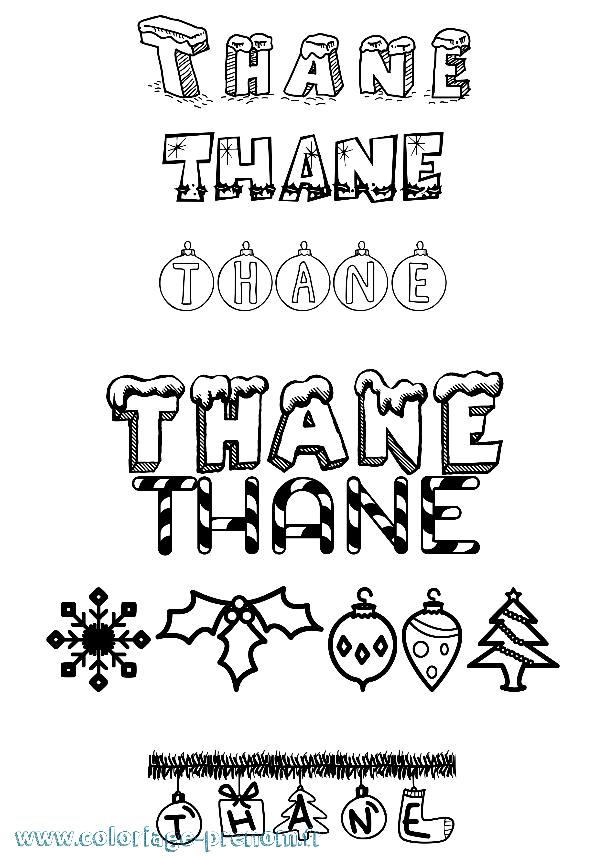 Coloriage prénom Thane Noël