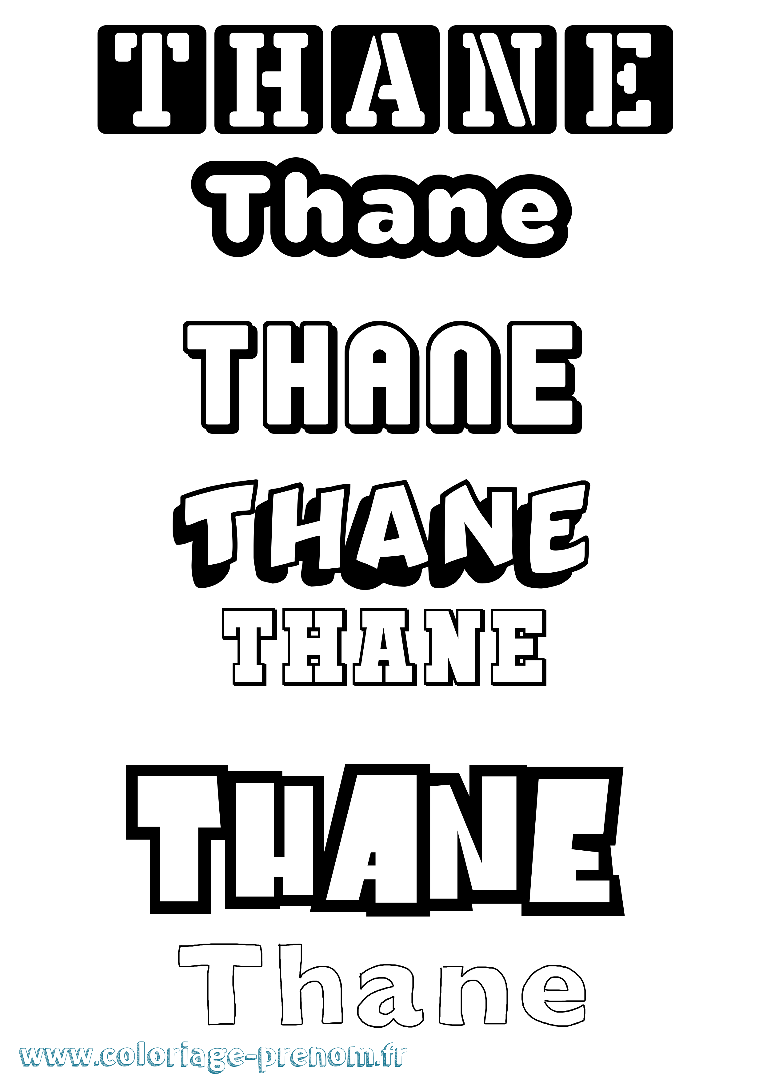 Coloriage prénom Thane Simple