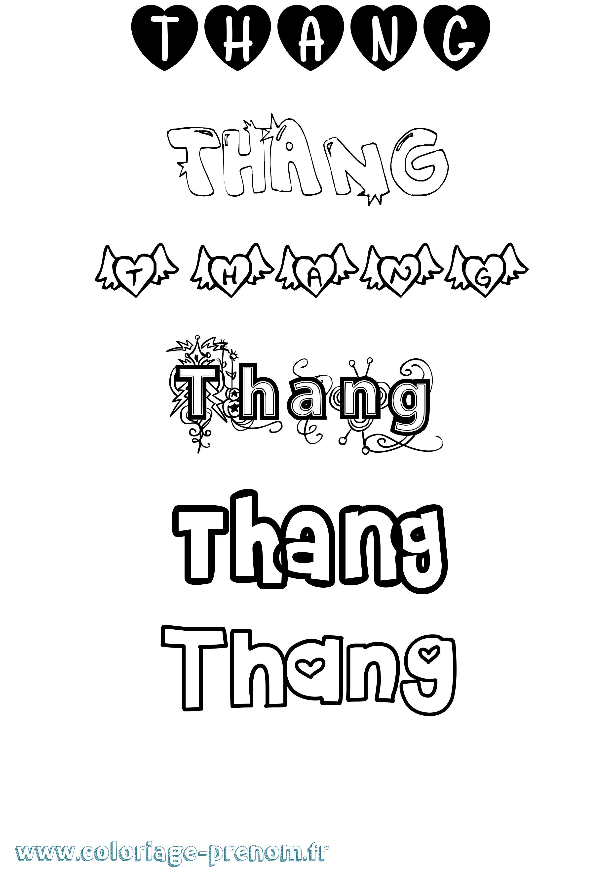 Coloriage prénom Thang Girly