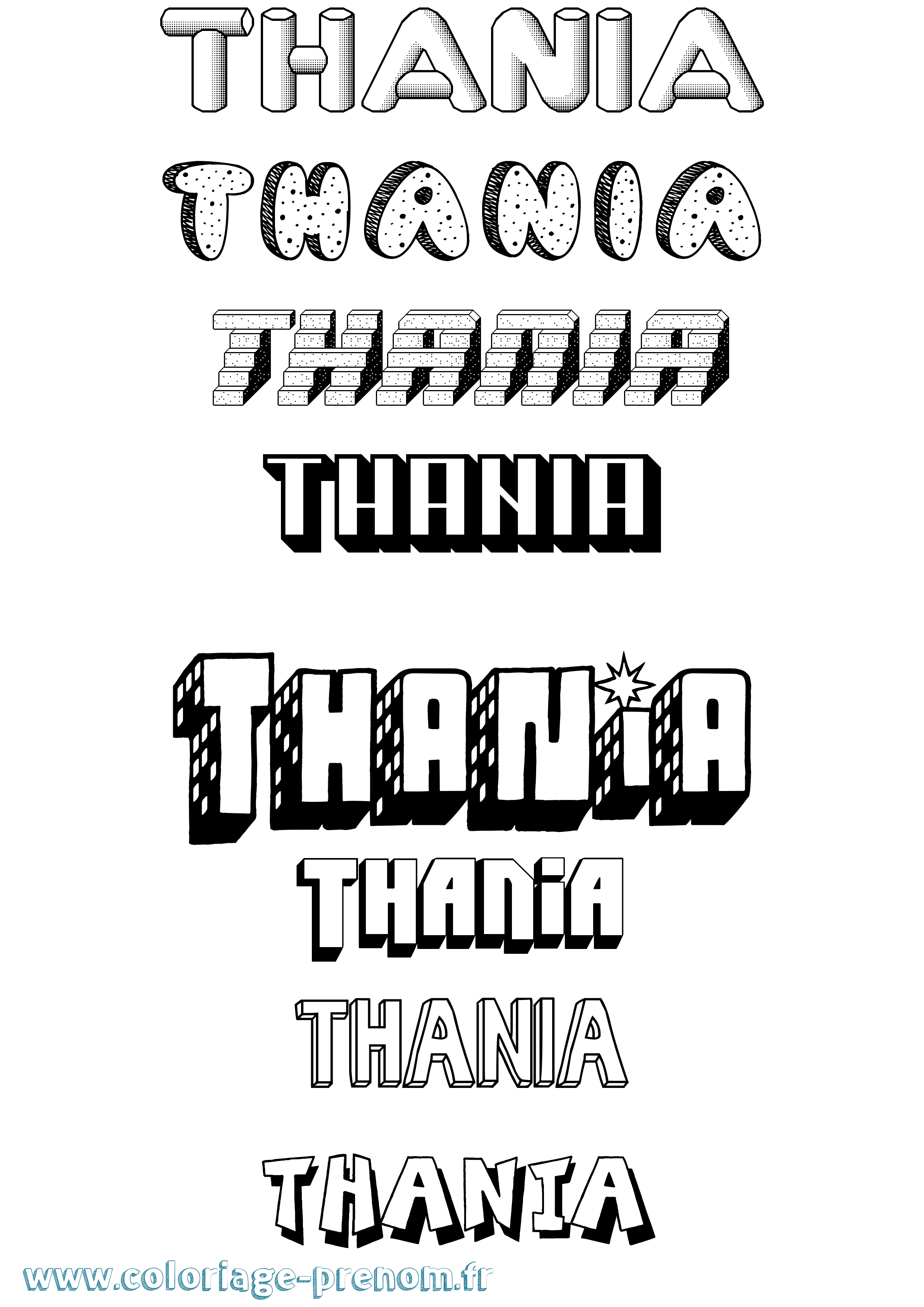 Coloriage prénom Thania Effet 3D