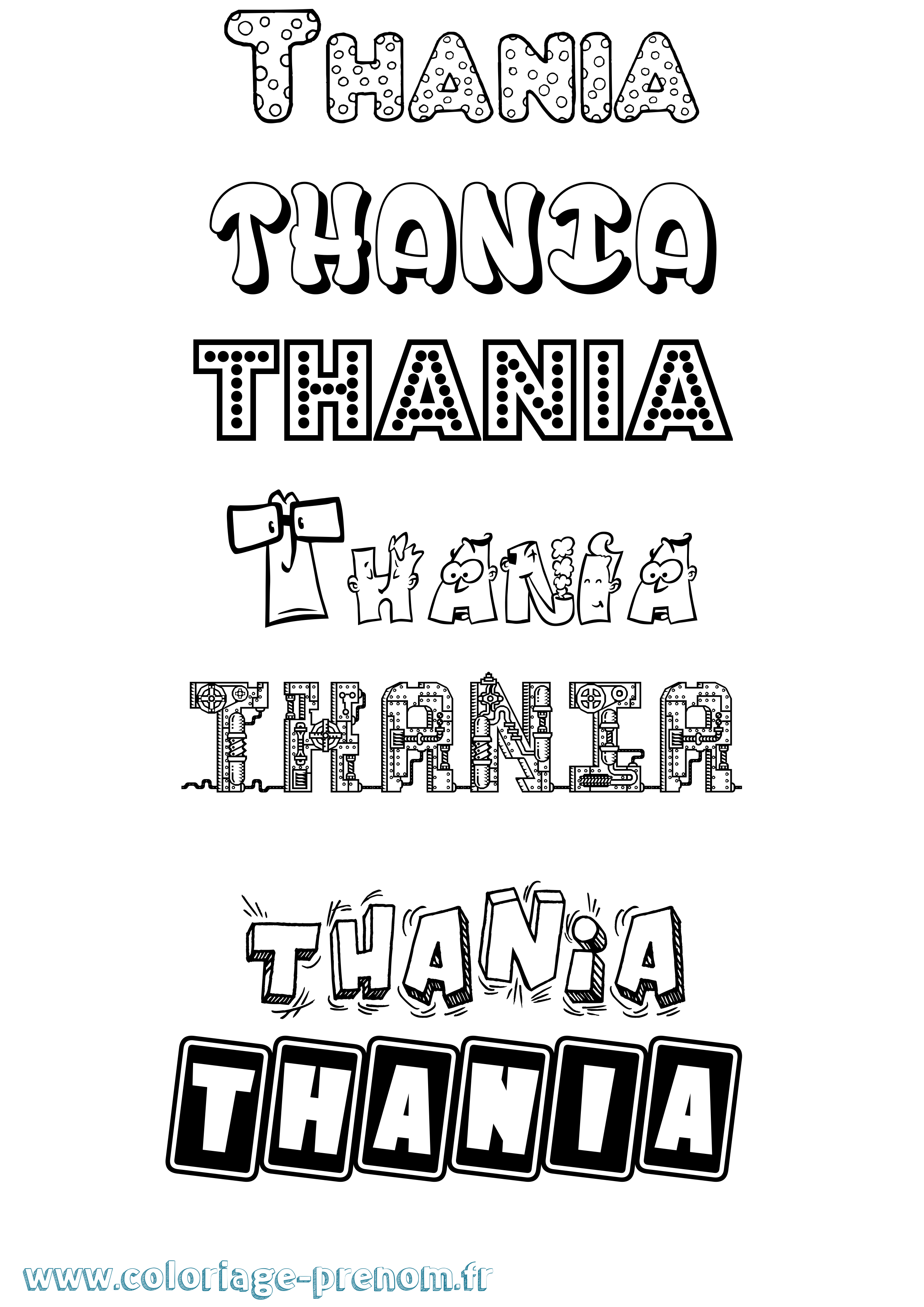 Coloriage prénom Thania Fun