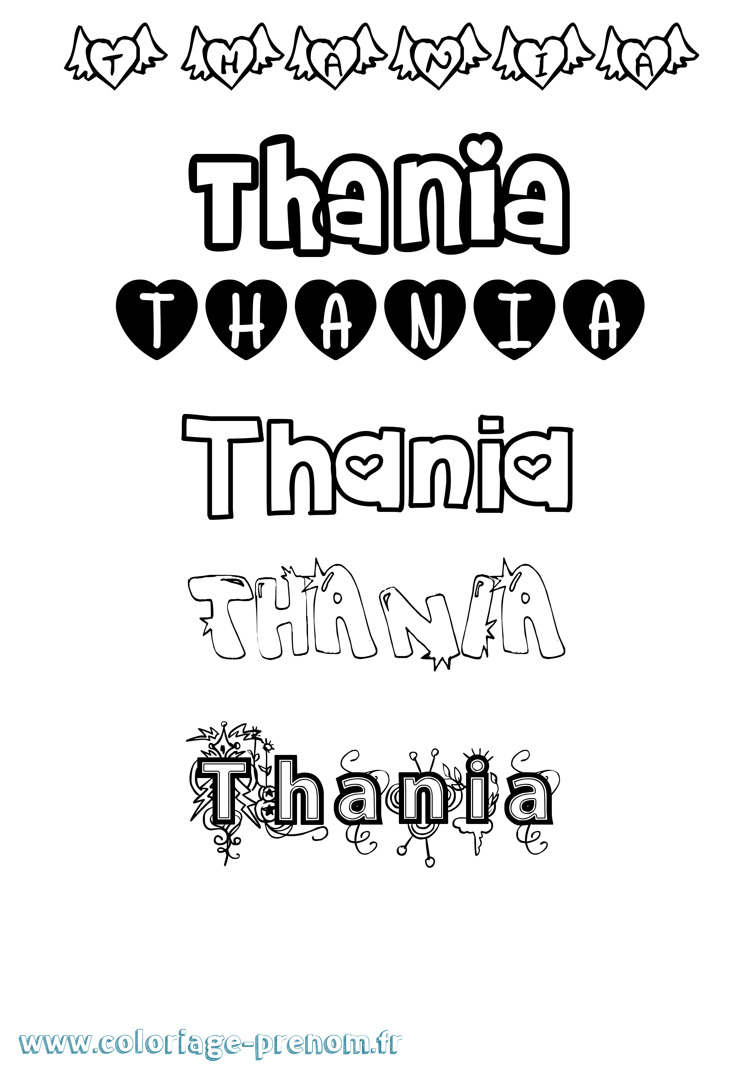 Coloriage prénom Thania Girly