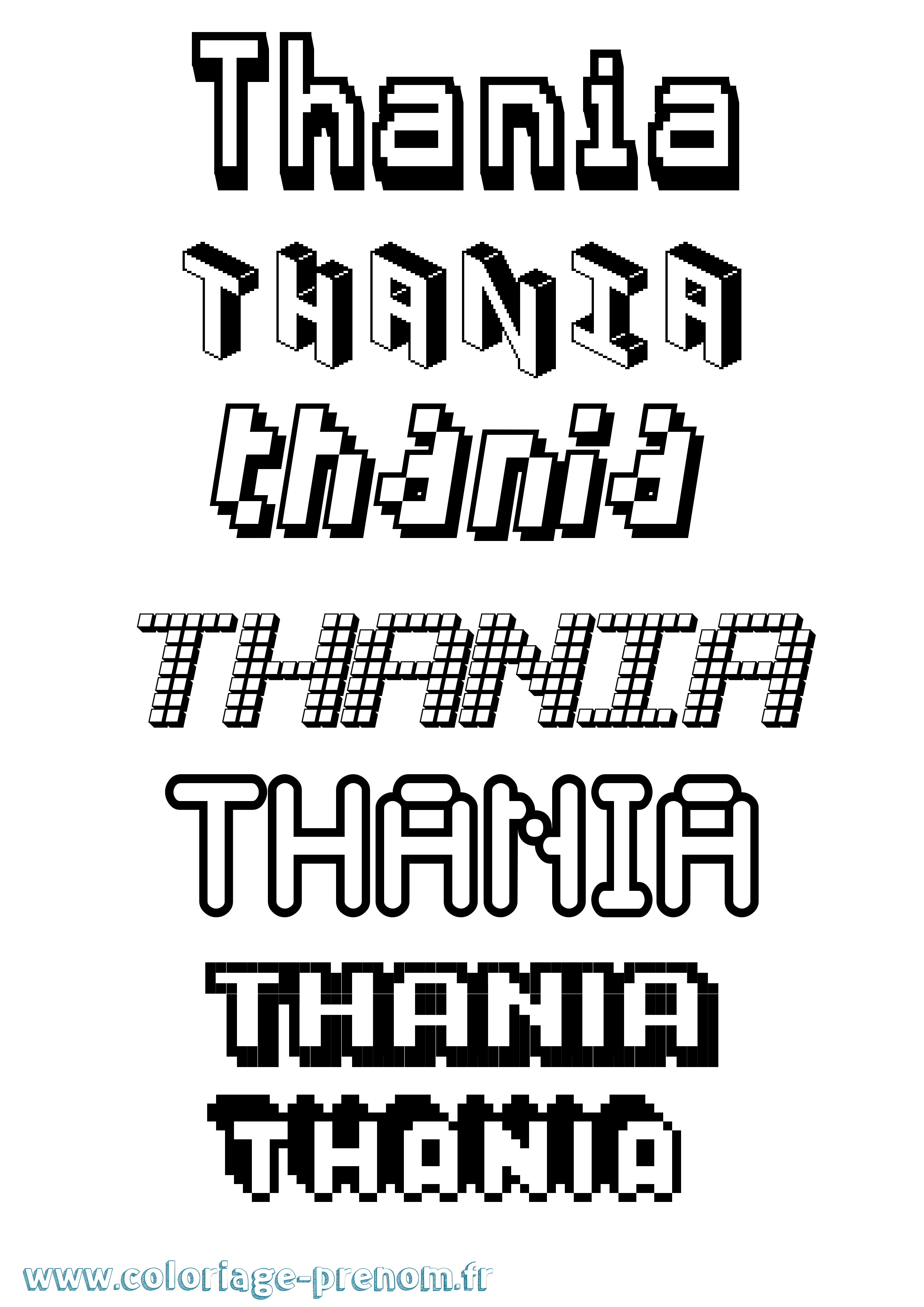 Coloriage prénom Thania Pixel