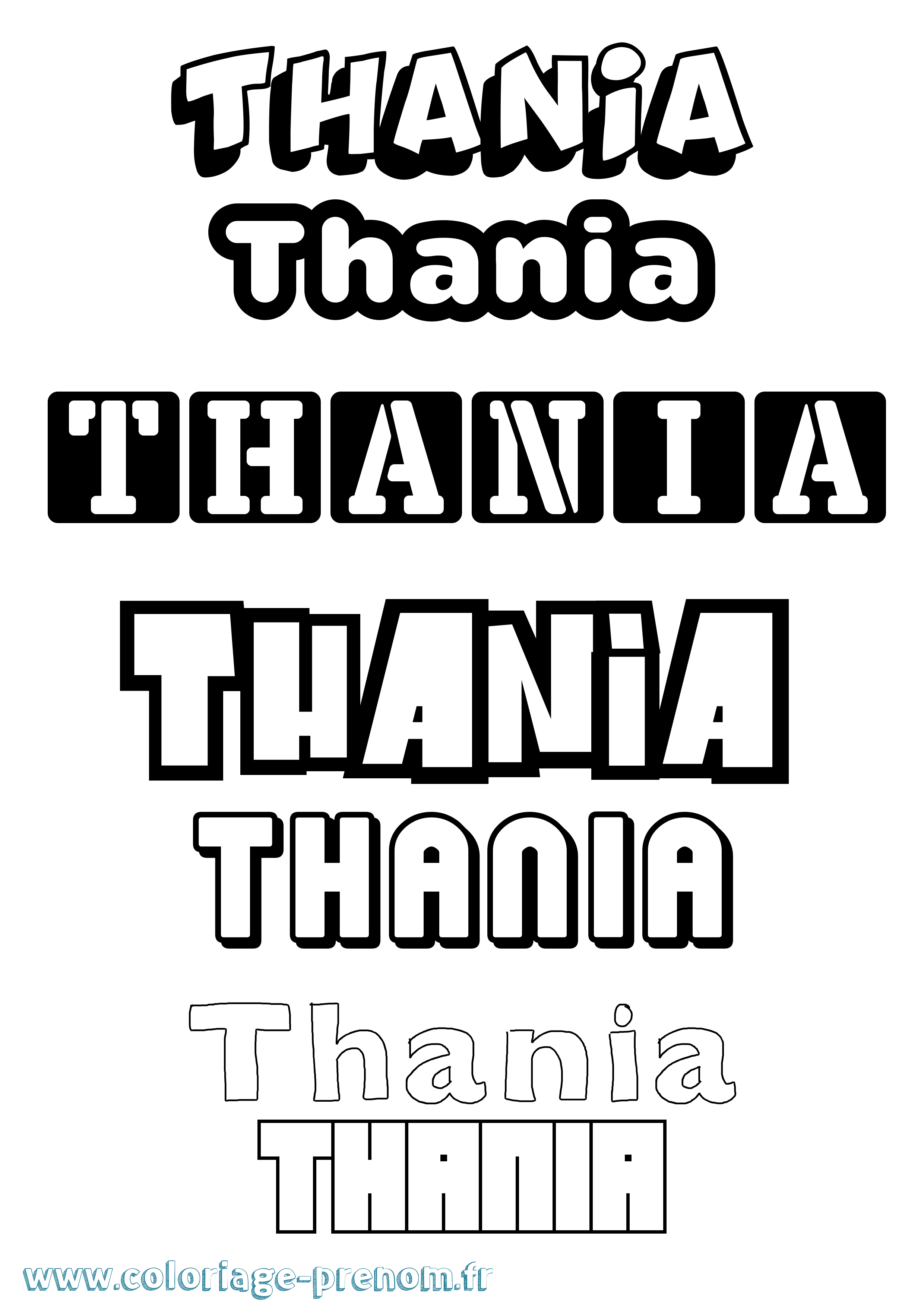 Coloriage prénom Thania Simple
