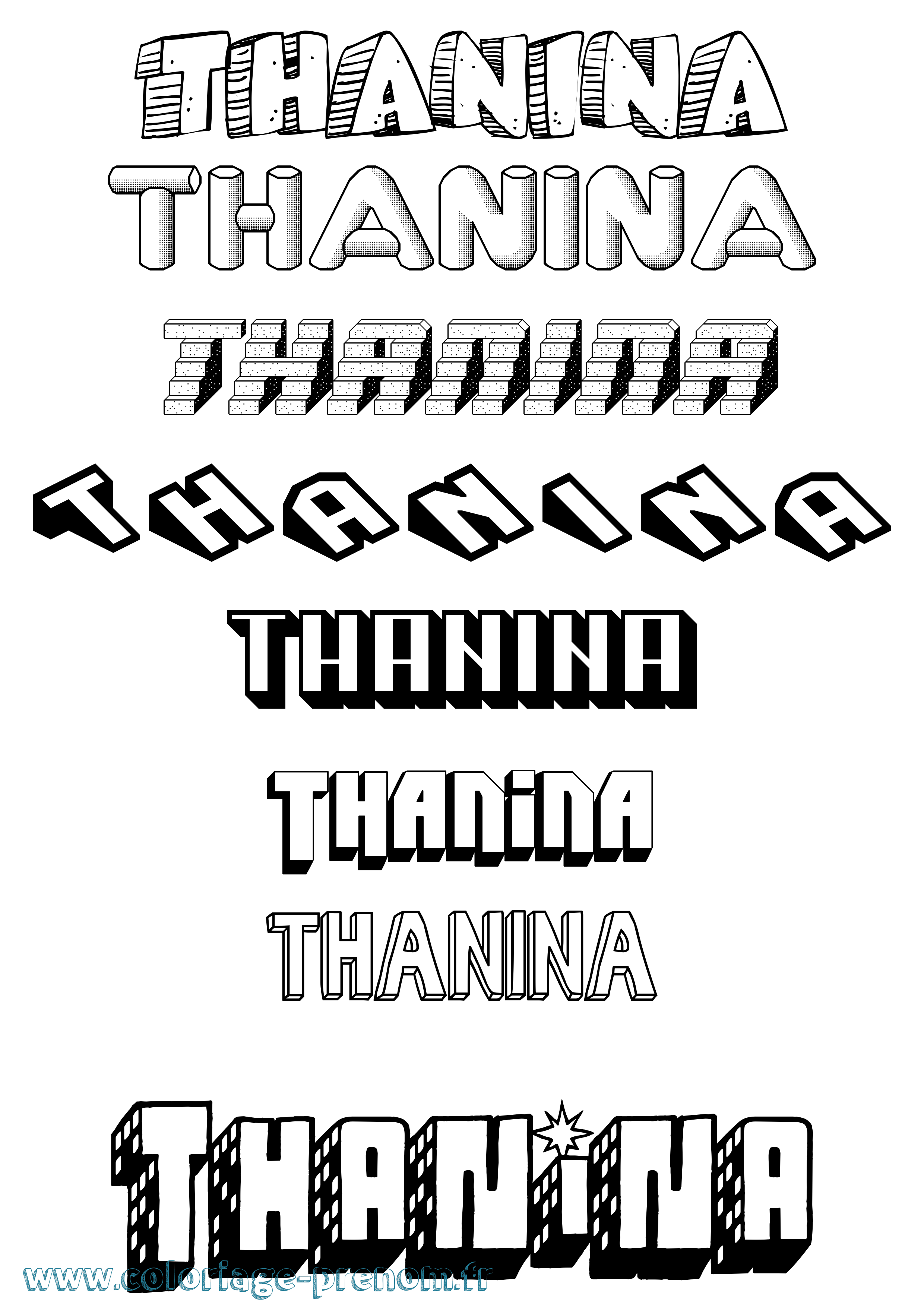 Coloriage prénom Thanina Effet 3D
