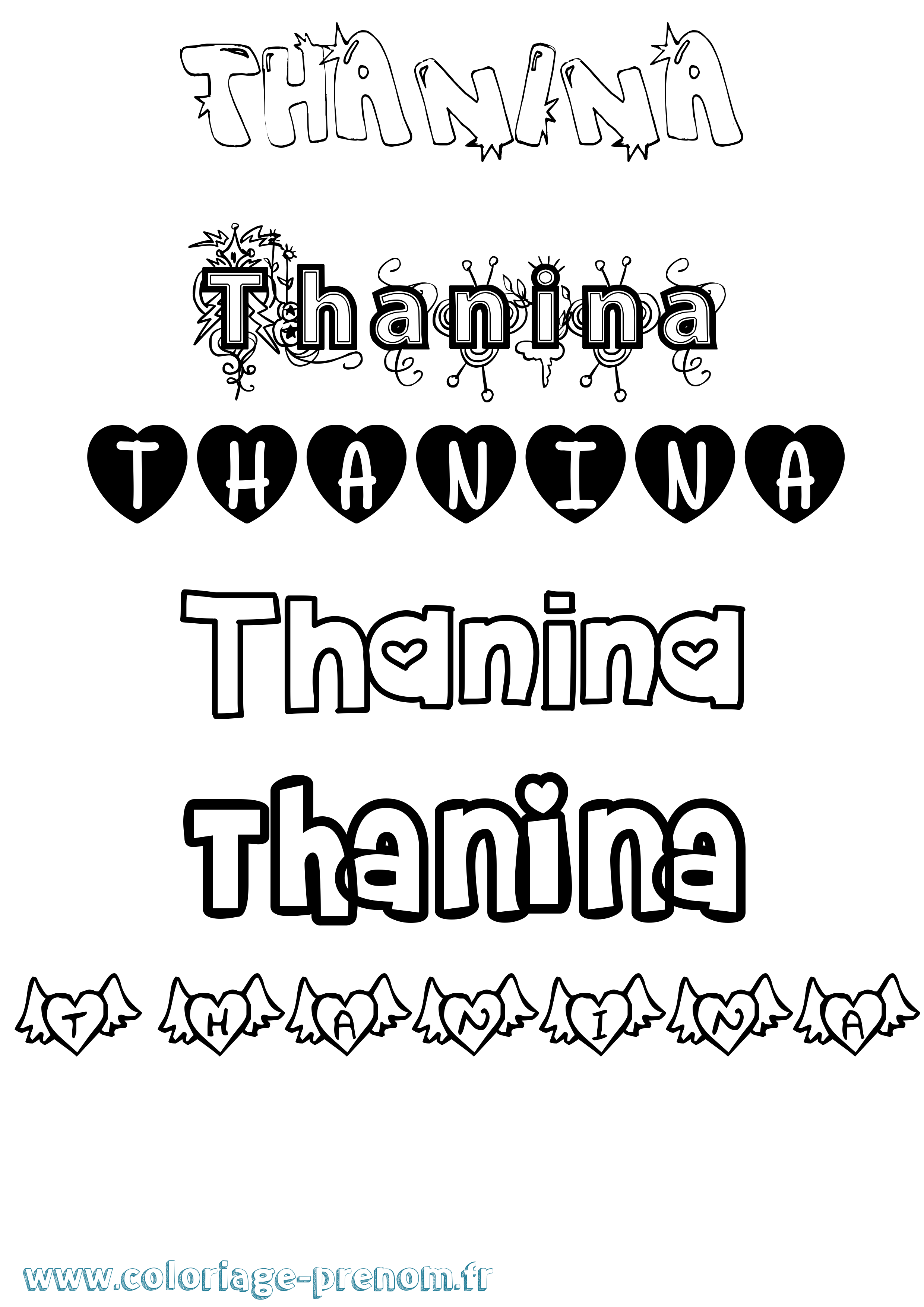 Coloriage prénom Thanina Girly