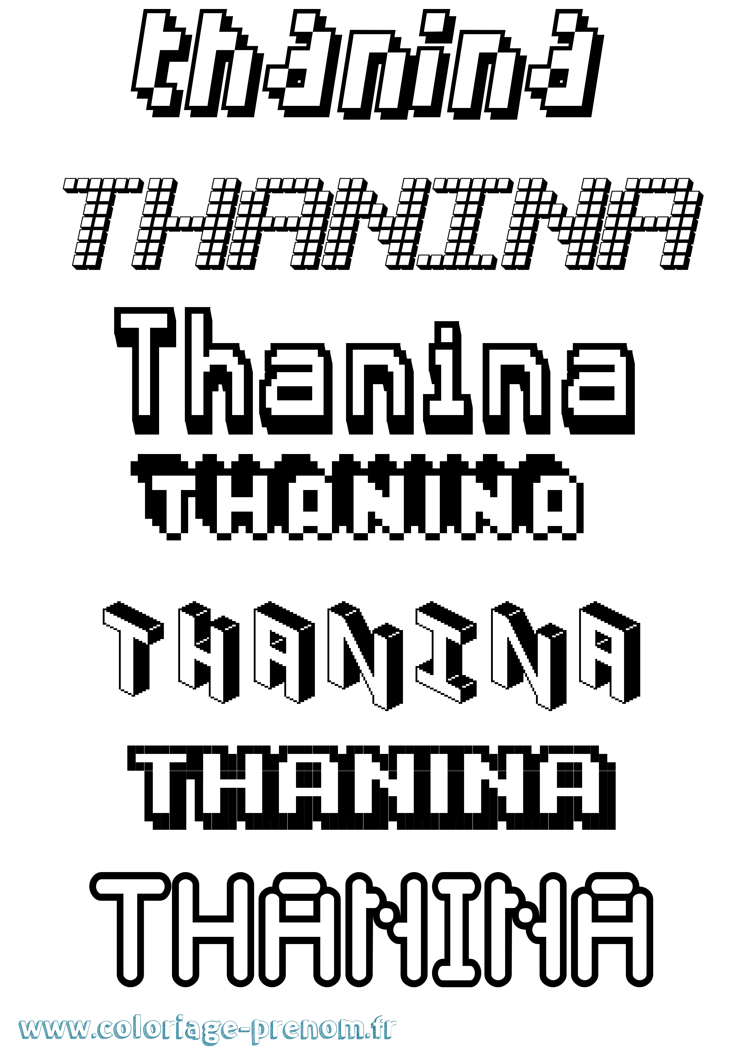 Coloriage prénom Thanina Pixel