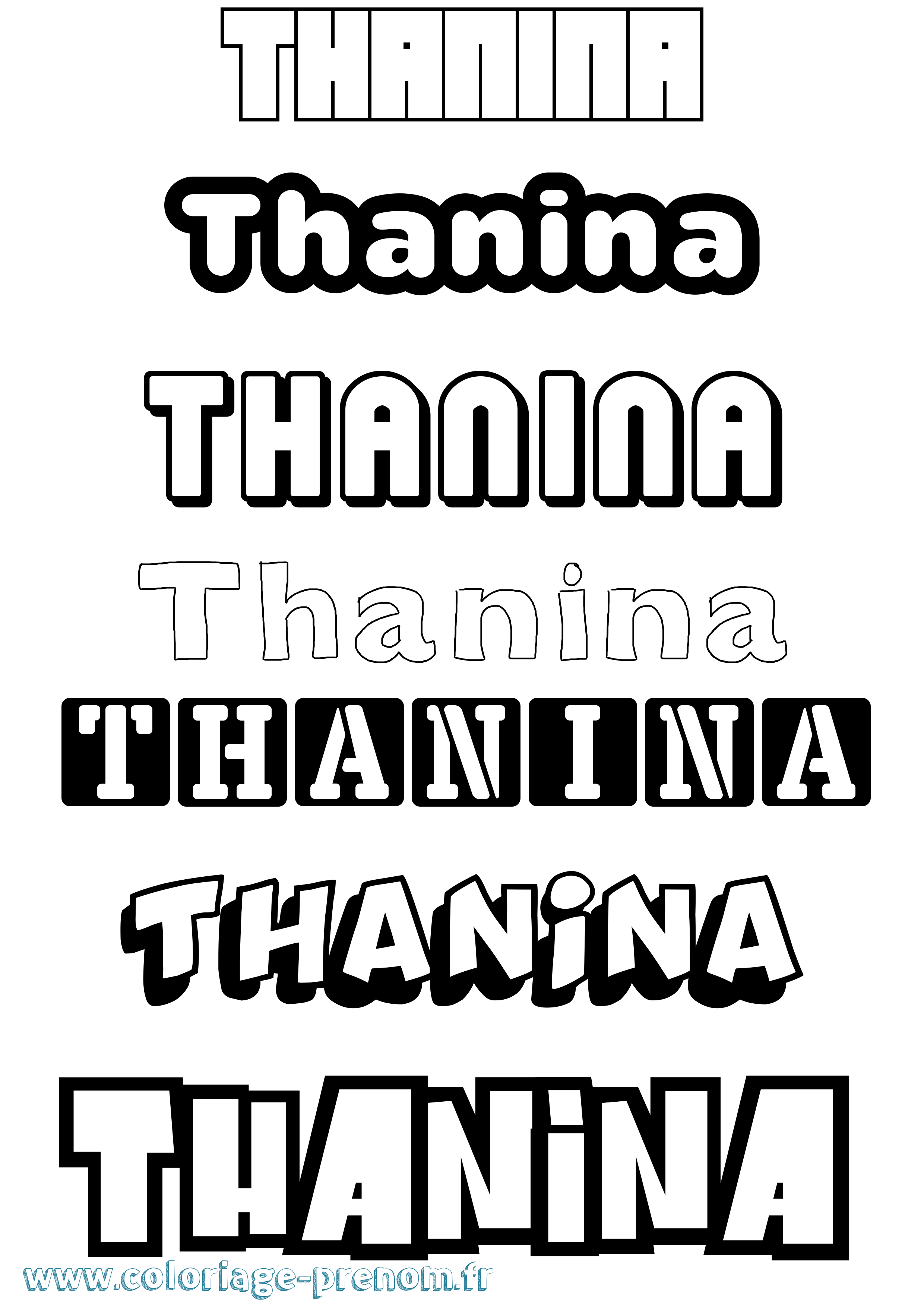 Coloriage prénom Thanina Simple